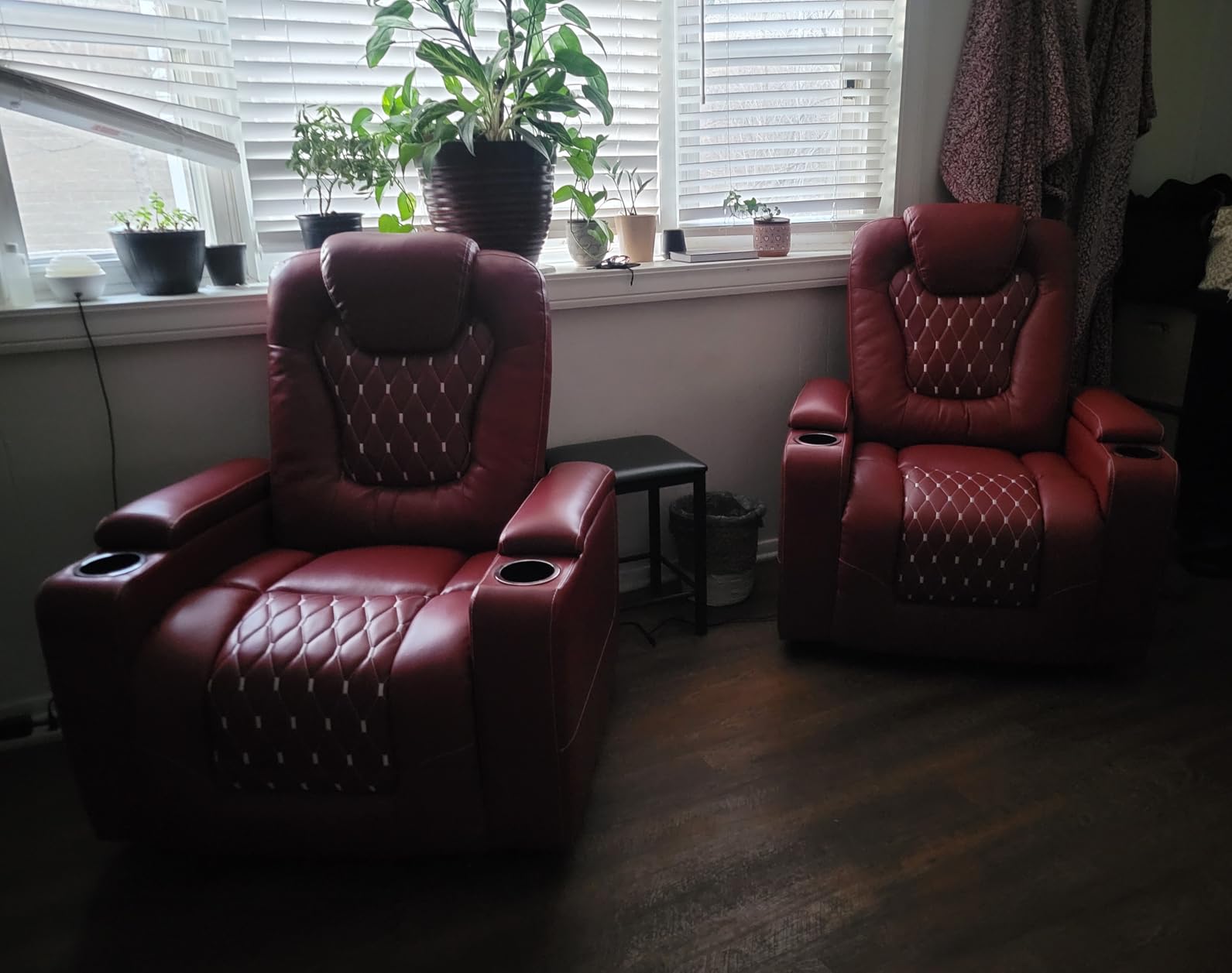 ANJ Power Recliner Chair Set of 3, Electric Soft Faux Leather Reclining Home Faux Theater Seating - USB Ports, Cup Holders, Hidden Arm Storage Movie & Media Room Chairs (Black) customer photo 1