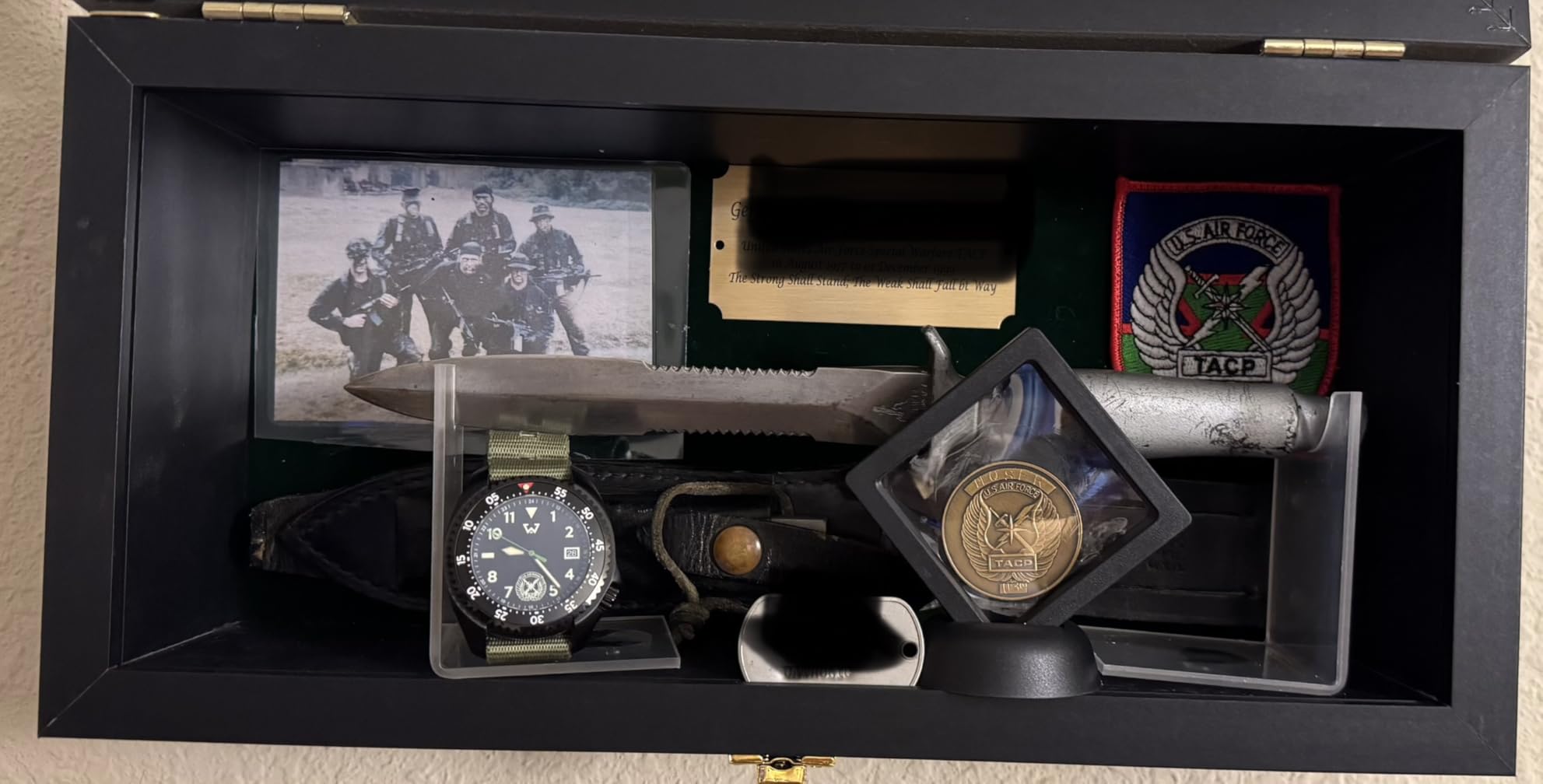 Knife Display Case Shadow Box Wall Mount Knife Stand Holder | Solid wood single knife display case with glass front and adjustable stand; wall mount shadow box for knife collection customer photo 2