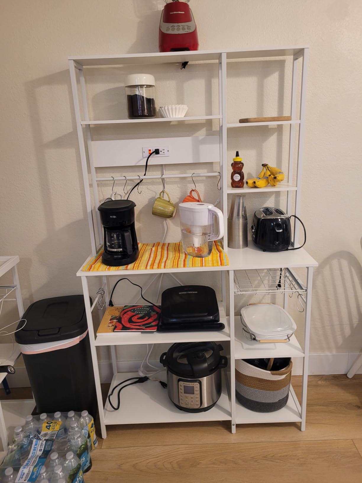 SUPERJARE Large Bakers Rack with Power Outlets, 6-Tier Microwave Stand, Coffee Bar with 12 S-Shaped Hooks, Kitchen Shelf with Wire Basket, 39.4 x 14.6 x 66.9 Inches, Rustic Brown customer photo 1