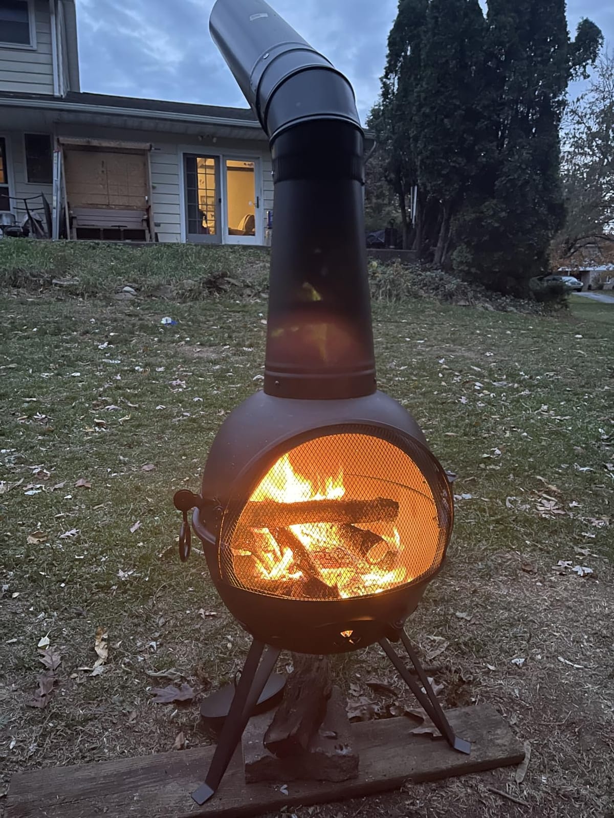 SINGLYFIRE Prairie Fire Outdoor Chiminea Fireplace Deck or Patio Backyard Wooden Fire Pit with Chiminea Cover Rust-Free Iron Black customer photo 1