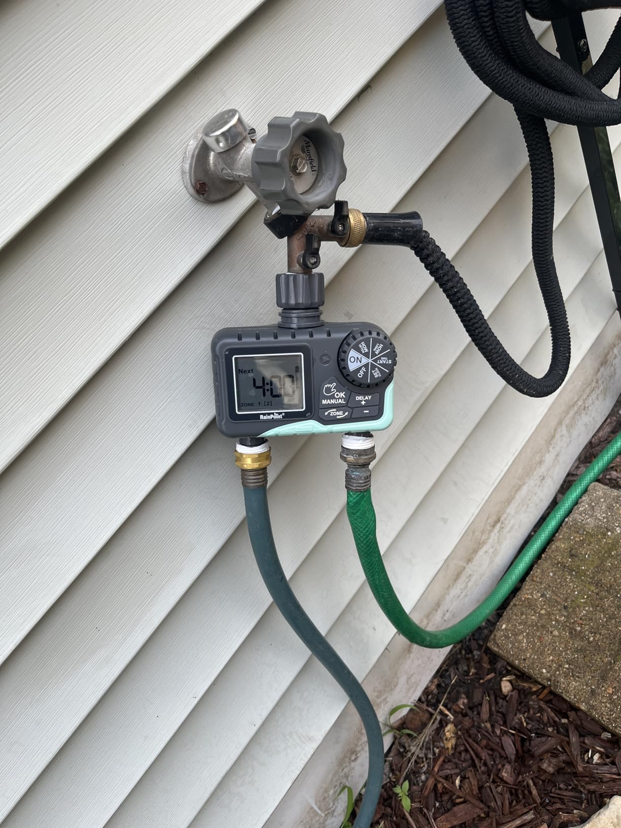 RAINPOINT Sprinkler Timer 2 Outlet, Water Timer for Garden Hose, Programmable Drip Irrigation for Yard Outdoor Watering, Rain Delay/Manual/Automatic System Controller 2.5
