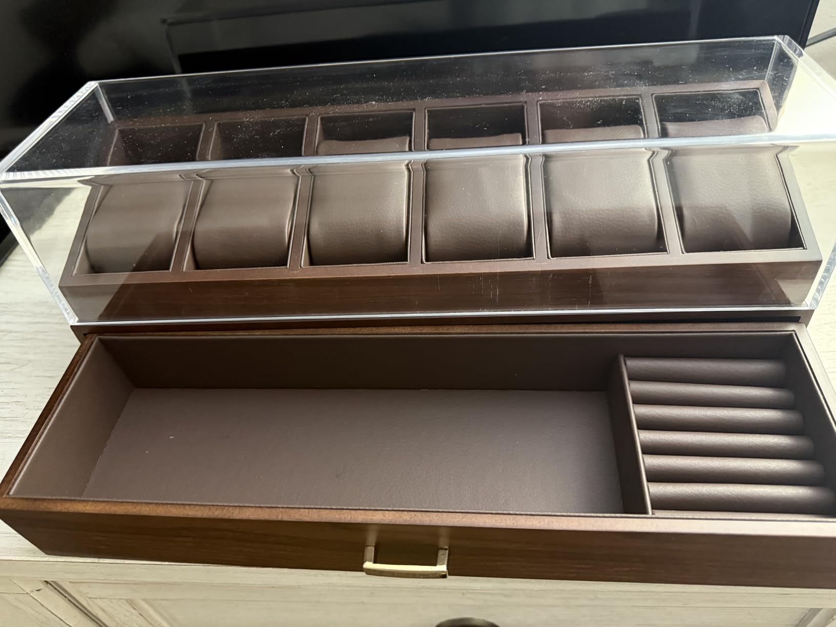 KAMIER High End Wooden Watch Box with 6 Slots & Glass Lid - 2-Layer Jewelry Organizer for Men - Watch Display Case, Ideal Business Gift for Watch Enthusiasts (with Gift Box), Walnut customer photo 1