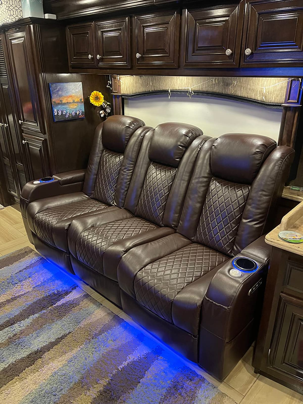 Airadlis Dual Power Home Theater Seating with 7-Color LED, Black, Row of 3 | Zero gravity recliner sofa, USB and Type-C charging, swivel tray and cup holder, lumbar pillow, 4