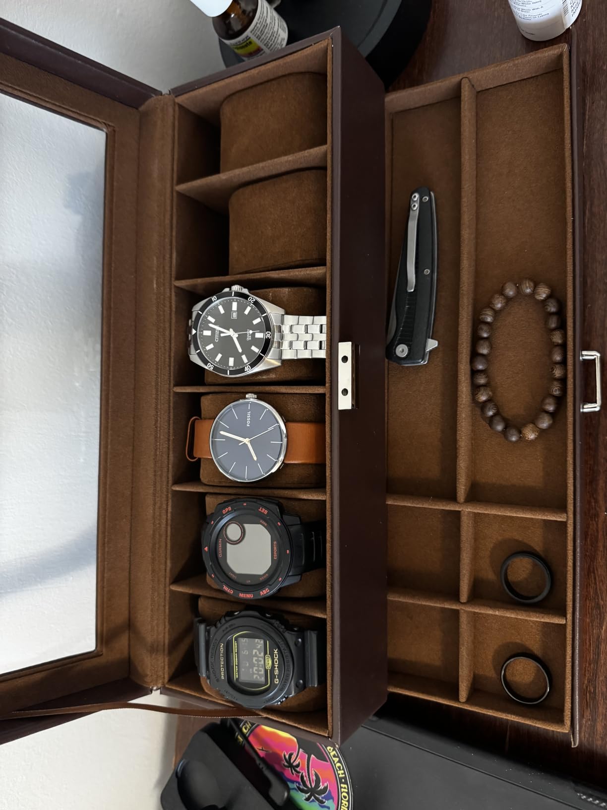 ProCase Watch Box, Fathers Day Gift for Dad, 6 Slot Watches Display Case with Drawer, Mens Watch Case with Glass Lid, 2-Layer Mens Jewelry Organizer Storage Holder -6 Slot, Espresso customer photo 1