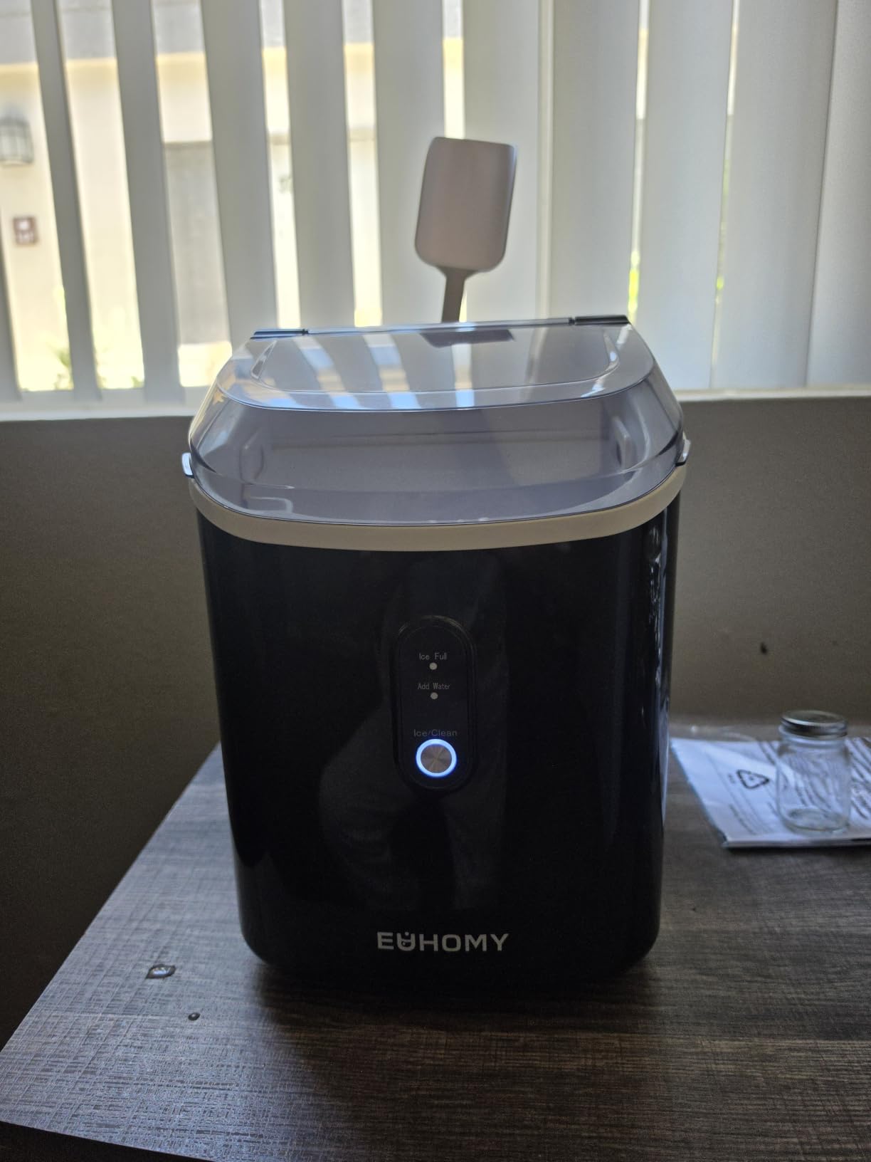 EUHOMY Nugget Ice Maker Countertop with Handle, Ready in 6 Mins, 34lbs Per Day, Removable Top Cover, Auto-Cleaning, Portable Sonic Ice Maker with Basket and Scoop, for Home/Party/RV/Camping (Black) customer photo 2