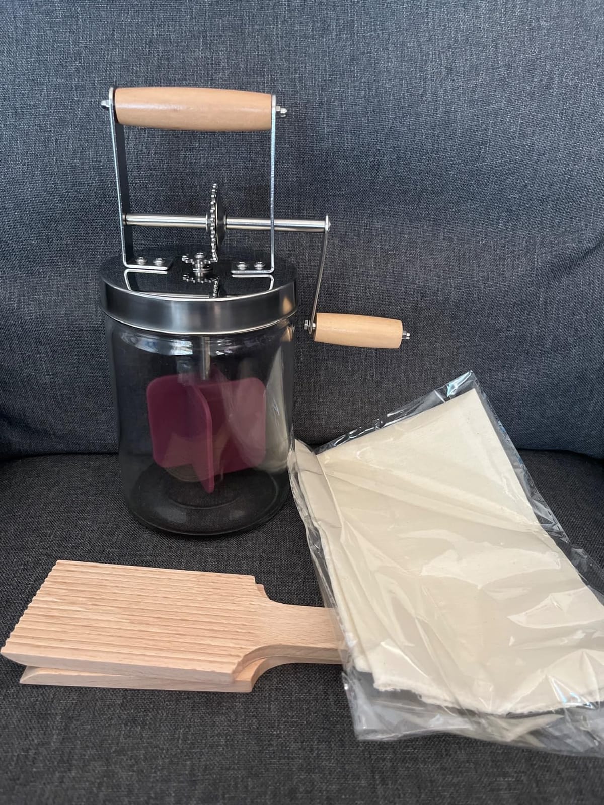Butter Churner Hand Crank Mason Jar Homemade Butter Churn Kit Machine | Complete Dazey Kit with Cheese Cloth, Shaping Paddles, and Recipe Book customer photo 2