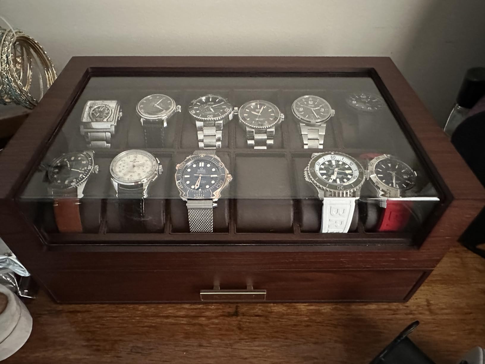 High End Watch Box for Men, 12 Slot Wooden Watch Case With Drawer, Watch Display Box with Glass Lid, 2-Layer Watch Holder for Jewelry and Watch Storage for Men Women, Ideal for Gift (With Gift Box) customer photo 2
