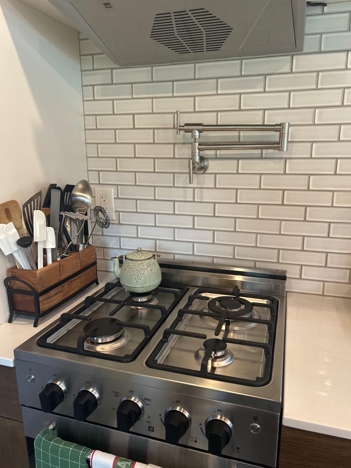 GIMILI Pot Filler Brushed Nickel Kitchen Stove Faucet | 26.6 inch Pot Filler Faucet Wall Mount with Double Joint Swing Arm Two Handles NPT customer photo 1