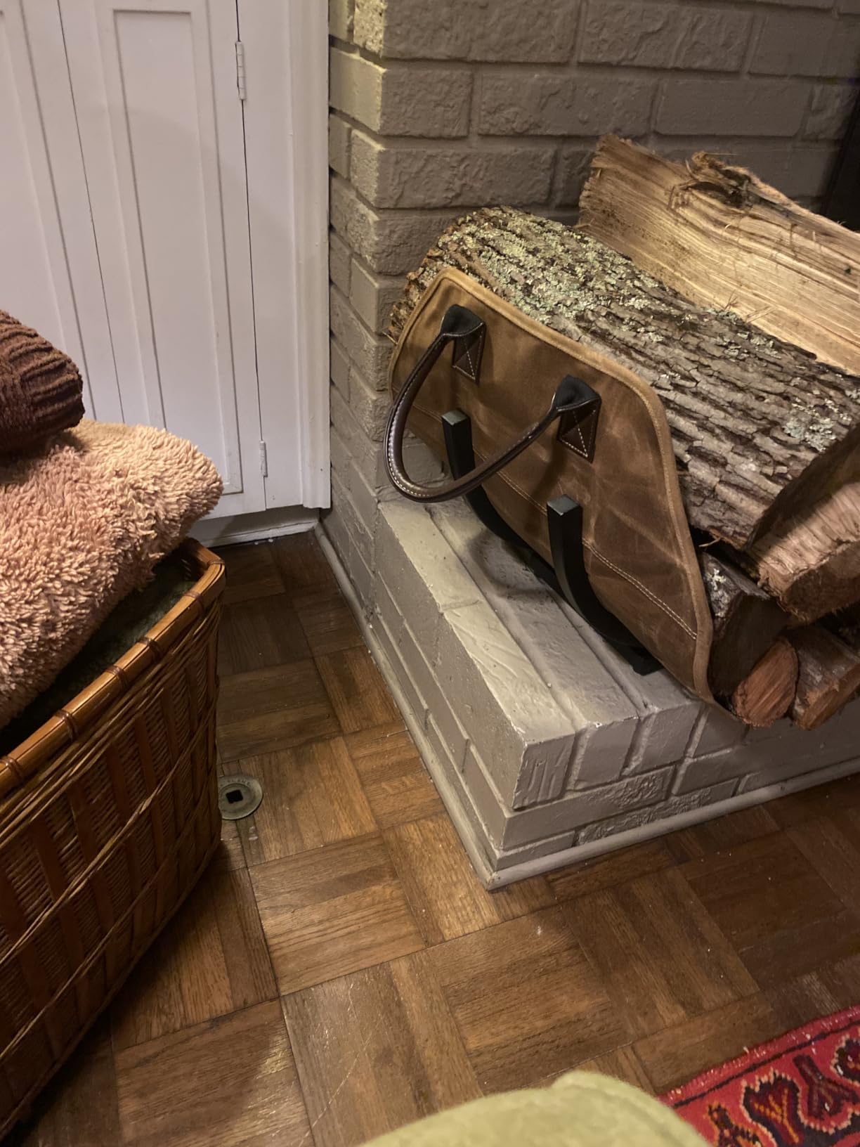 G GOOD GAIN Firewood Carrier Waxed Canvas with Handles, Wood Carrier for Firewood, 39x18 Inch Heavy Duty Firewood Storage Tote, Fireplace Log Carrier Indoor Bag, Wood Stove Accessories. Rust customer photo 2