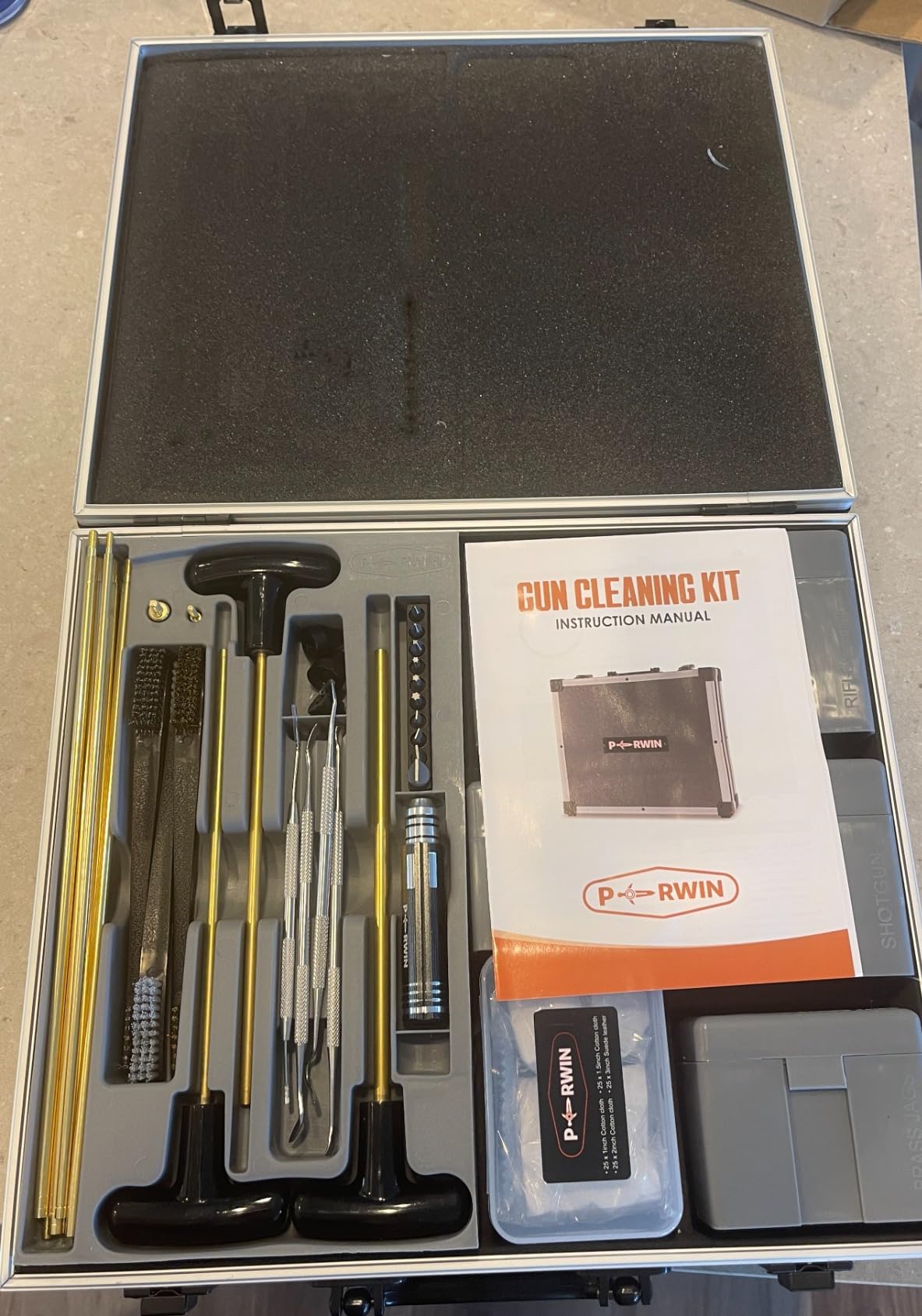 PERWIN Universal Gun Cleaning Kit Deluxe for All Caliber Pistol Rifle Handgun Shotgun Hunting Cleaning Kits with All Brass Brushes, Rods, Jags, Screwdriver Set and high-end Aluminum Box customer photo 2