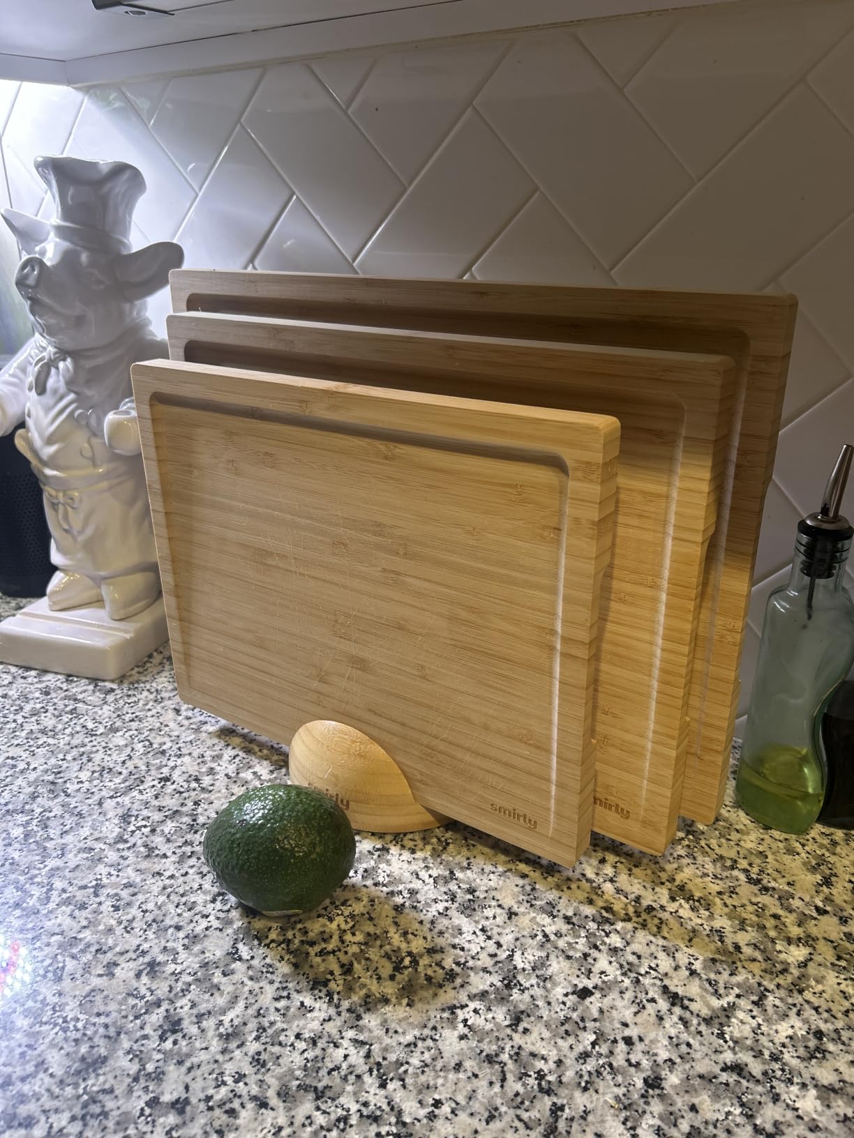 SMIRLY Cutting Boards for Kitchen, 3 Piece Acacia Cutting Board with Stand | Non Toxic Cutting Board with Juice Grooves and Handles, Multiple Sizes Wood Chopping Board for Meat Vegetable Charcuterie customer photo 1