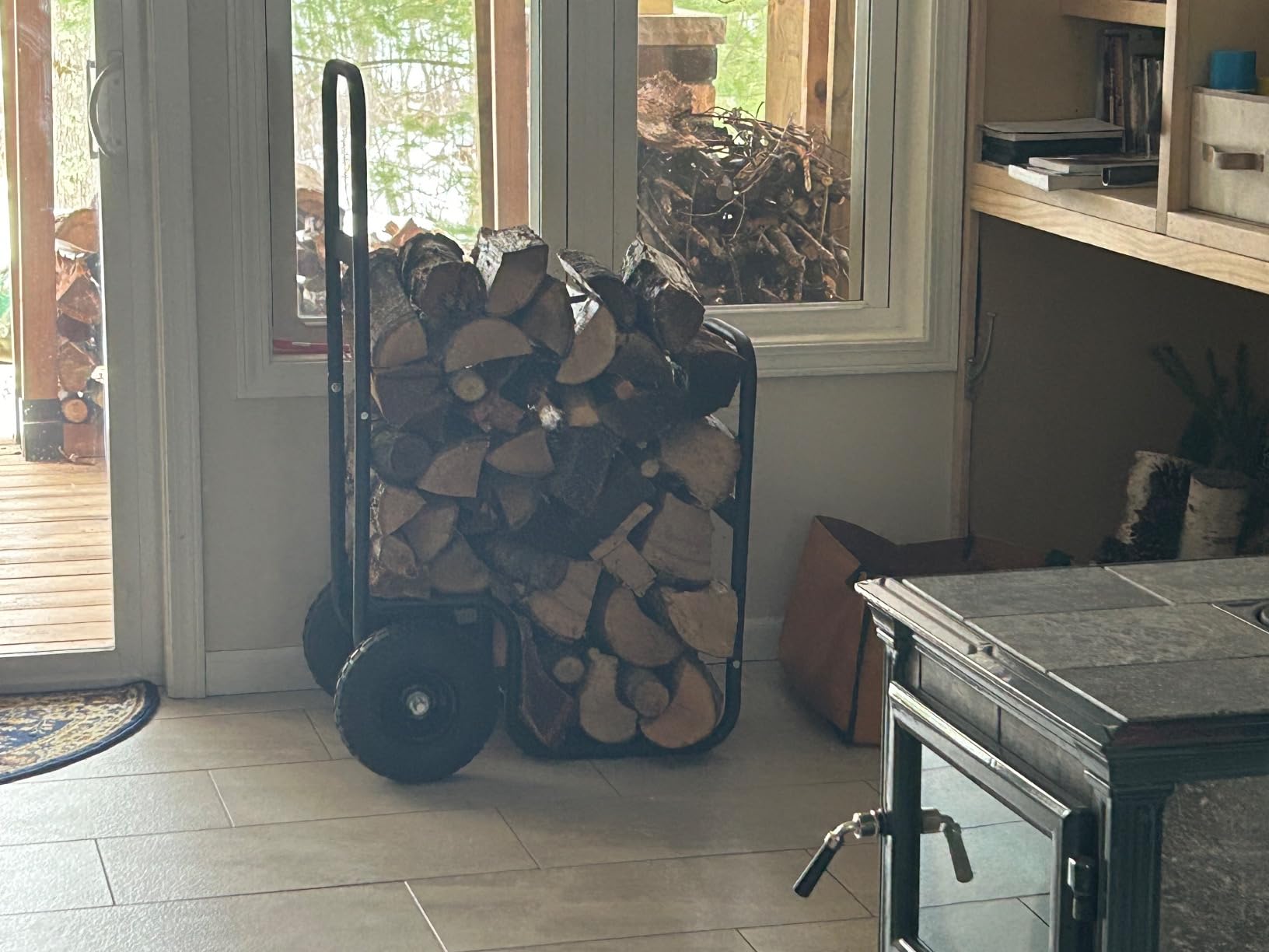 VEVOR Log Cart 250 lbs Load Capacity, Outdoor and Indoor Wood Rack Storage Mover with Pneumatic Rubber Wheels, Heavy Duty Steel Dolly Hauler, Firewood Carrier for Fireplace, Fire Pit customer photo 1