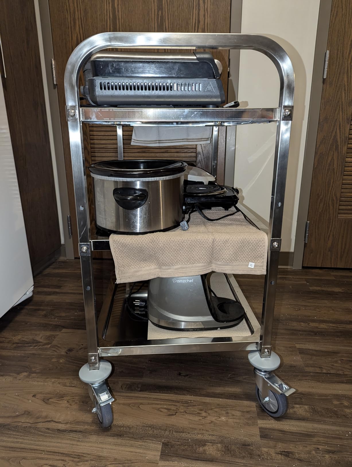VEVOR Extra Large Utility Cart, 3 Tier Rolling Cart with Adjustable Shelf, Stainless Steel Kitchen Serving Cart with Swivel Casters Brake Wheels, Metal Food Storage Service Trolley, 37