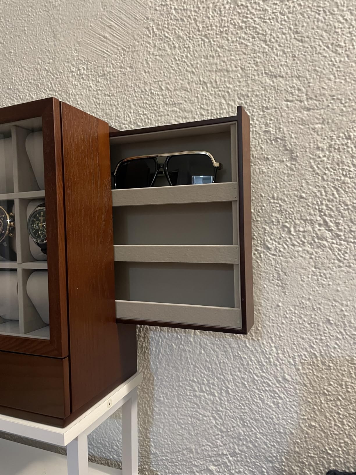 SONGMICS 12-Slot Watch Box, Watch Display Case with Window, Solid Wood Veneer, Velvet Lining, Vertical Storage, Space Saving, Gift Idea, Ebony Black UJOW014B01 customer photo 1