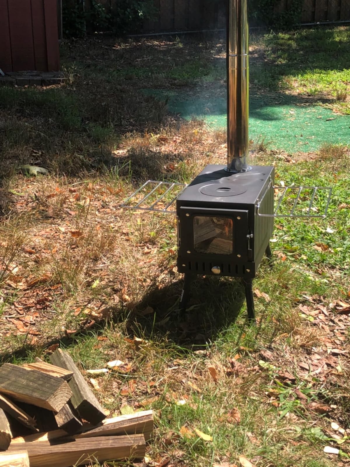 Huskfirm Wood Burning Stove, Tent Stove for Heating, Folding Portable Wood Stove for Tent, Cooking, Courtyard, Camping Stove include Chimney Pipes and Spark Arrestor, Black-LOGO customer photo 2