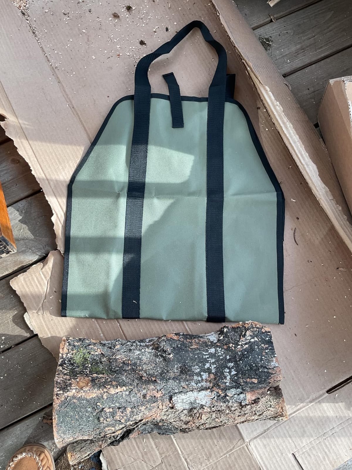 VIKROM Firewood Carrier Bag, Waxed Canvas Log Carrier, Water-Resistant Tote | 39.4 x 18.5 Inch Open-Ended Design with Padded Handles and a Buckle Strap - Folds Flat for Easy Storage, Large Wood Capacity customer photo 1