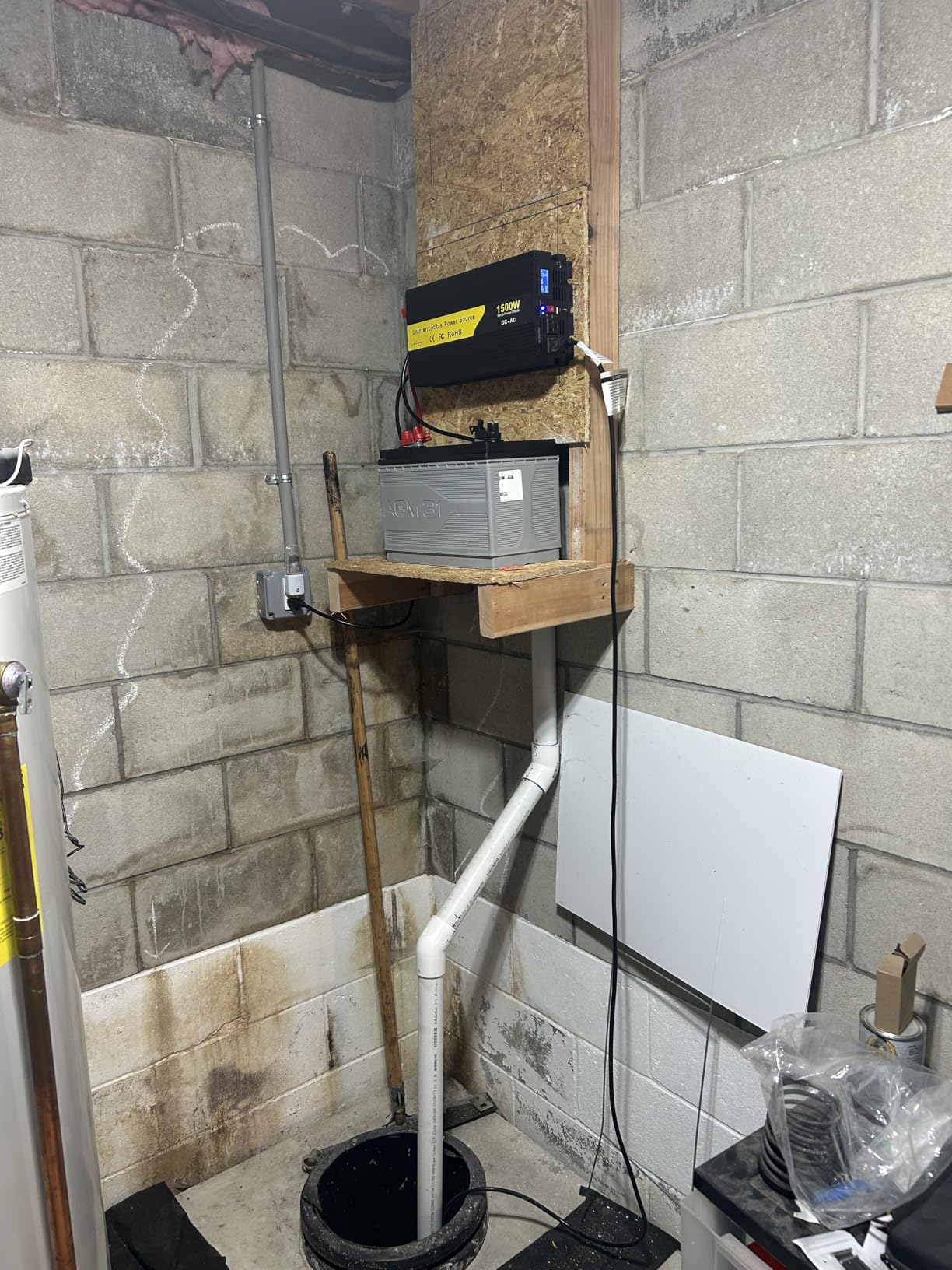 1500W Primary Sump Pump Backup System, Basement Protection Backup Inverter | LCD Display, Auto Switches for Continuous Sump Pump Operation, Basement Emergency and Power Outage Backup customer photo 2