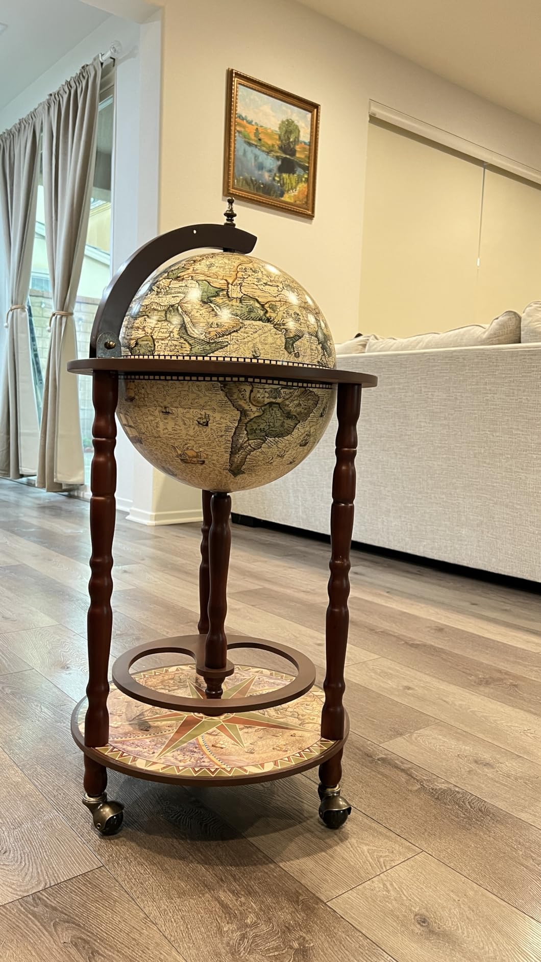MEDIMALL Wood Globe Bar Liquor Cabinet, 16th Century Italian Replica Bar Stand for Liquor, Wine, Stemware, Vintage Alcohol Cart w/Liquor Shelves, Globe Bar Cart for Living Room, Dining Room customer photo 2