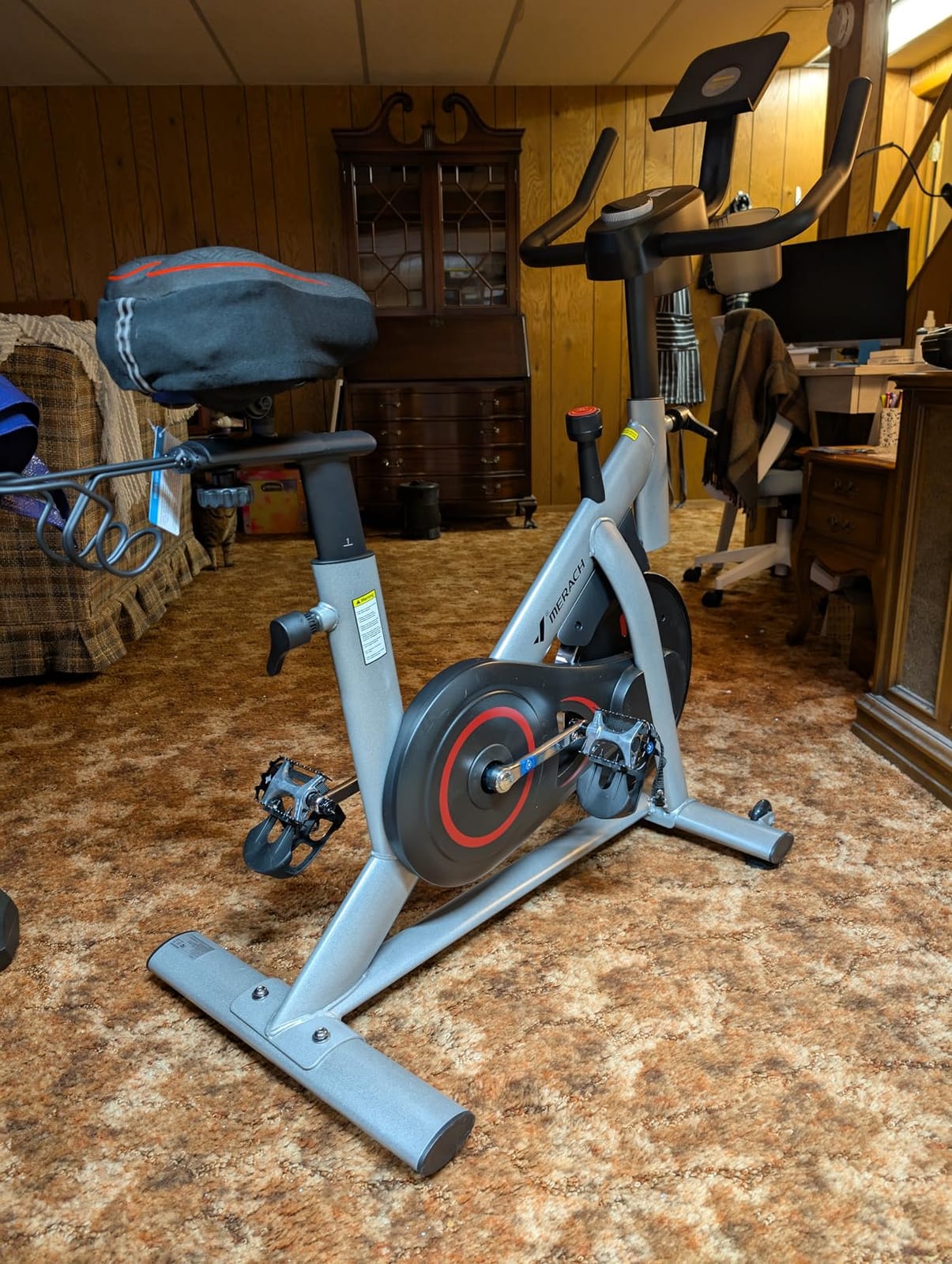 MERACH Exercise Bike, Magnetic Friction Stationary Bike for Home with APP | Low Noise Indoor Cycling Bike with 300lbs Weight Capacity, Adjustable Seat & Handlebars, Fitness Courses for Weight Loss customer photo 2