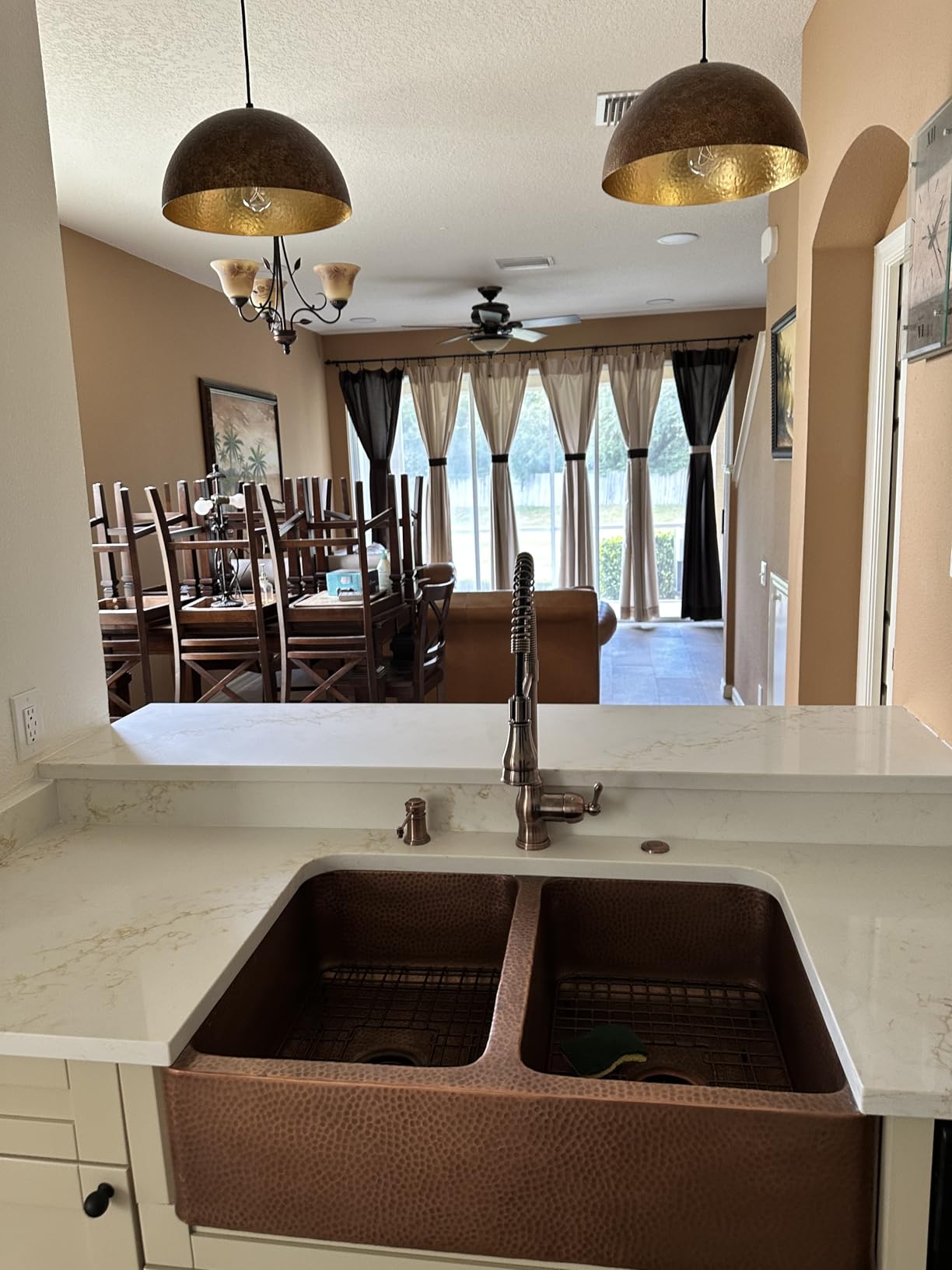 Sinkology Lange 32 in Copper Farmhouse Sink, Apron Front Double Bowl | Hand-hammered solid copper, antique patina, fits 36 in cabinet, undermount apron install customer photo 1