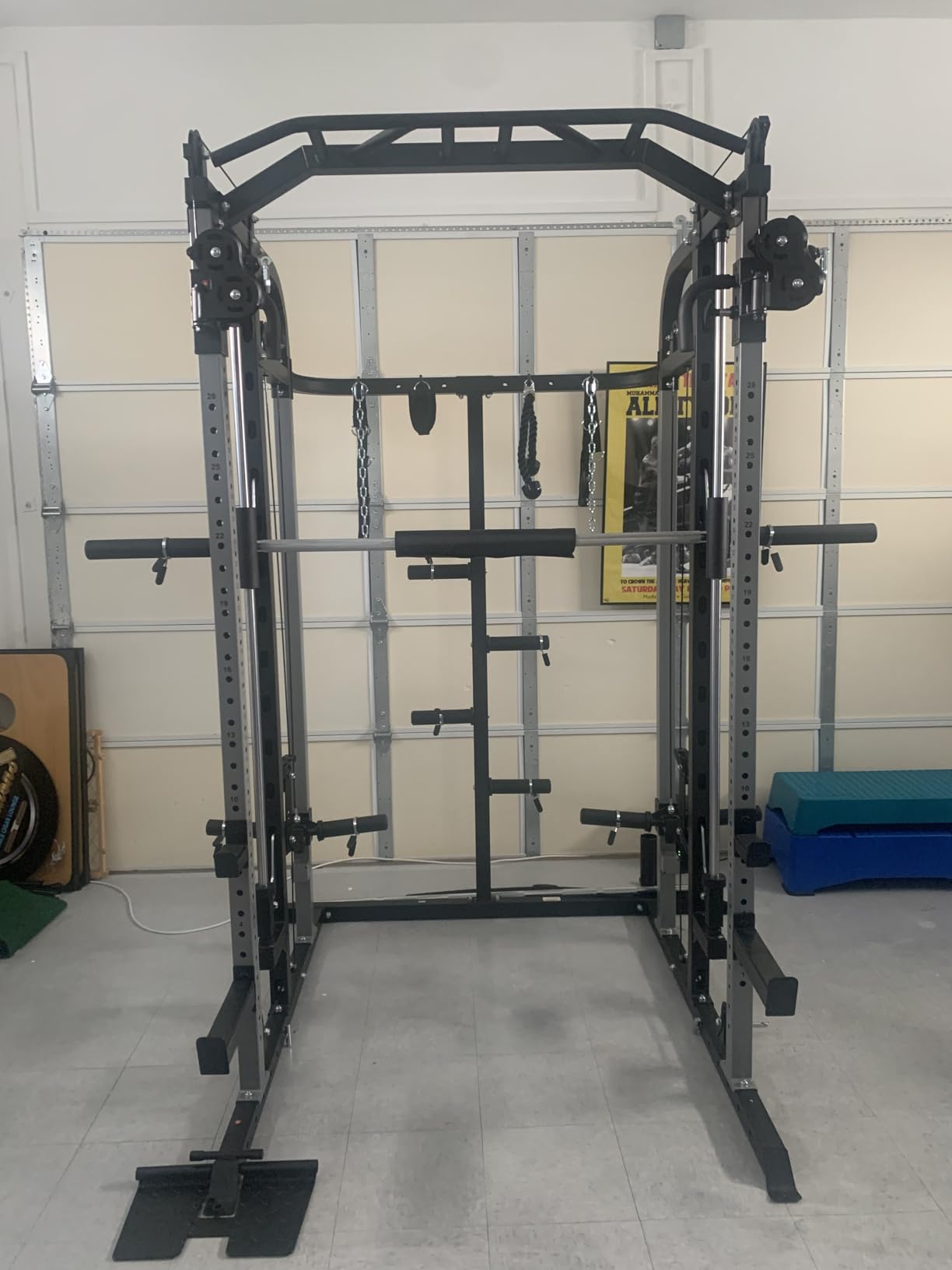 Smith Machine, Multifunctional Power Cage Rack with Smith Bar and Cable Pulley System, and LAT Pull Down Machine for Home Gym customer photo 1