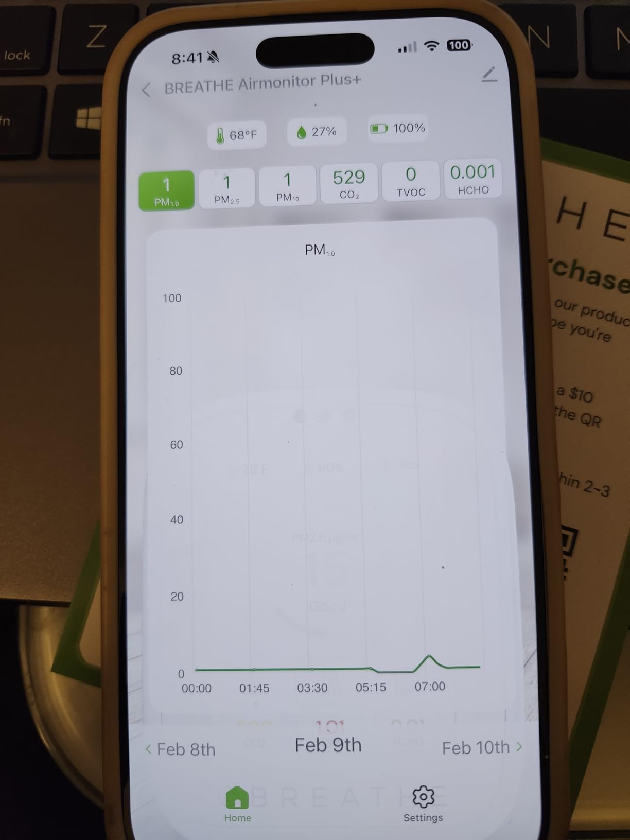 BREATHE Airmonitor Plus Indoor Air Quality Monitor w/CO2, PM & App. Gen 2. | Professional-Grade NDIR Sensor, PM1, PM10, TVOC, Formaldehyde, Smart Alerts, 90-Day History, CSV Export. 6 Hour Battery Life. customer photo 2