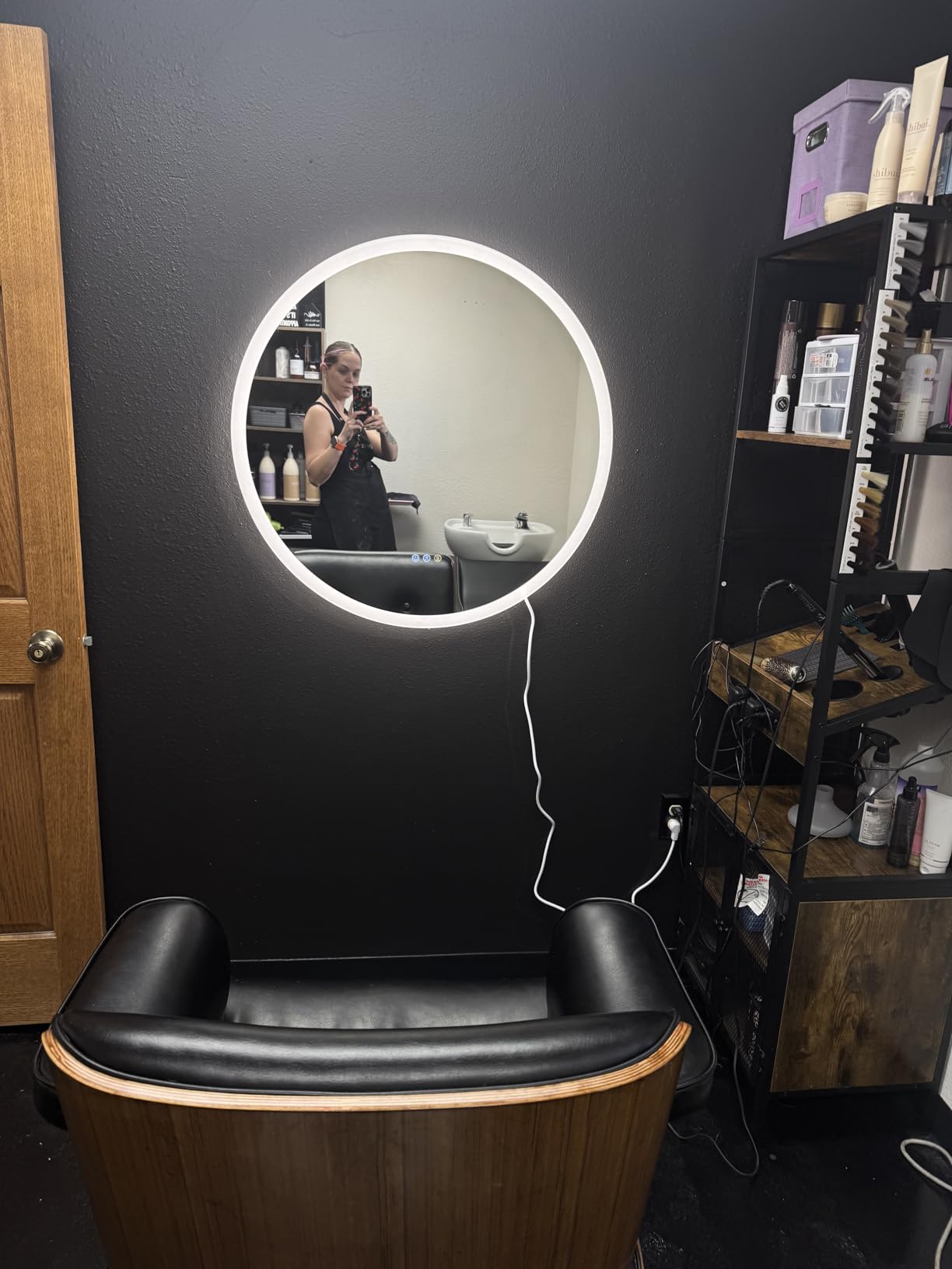 RESHABLE Salon Station for Hair Stylist, Salon Storage Cabinet, Brown customer photo 2