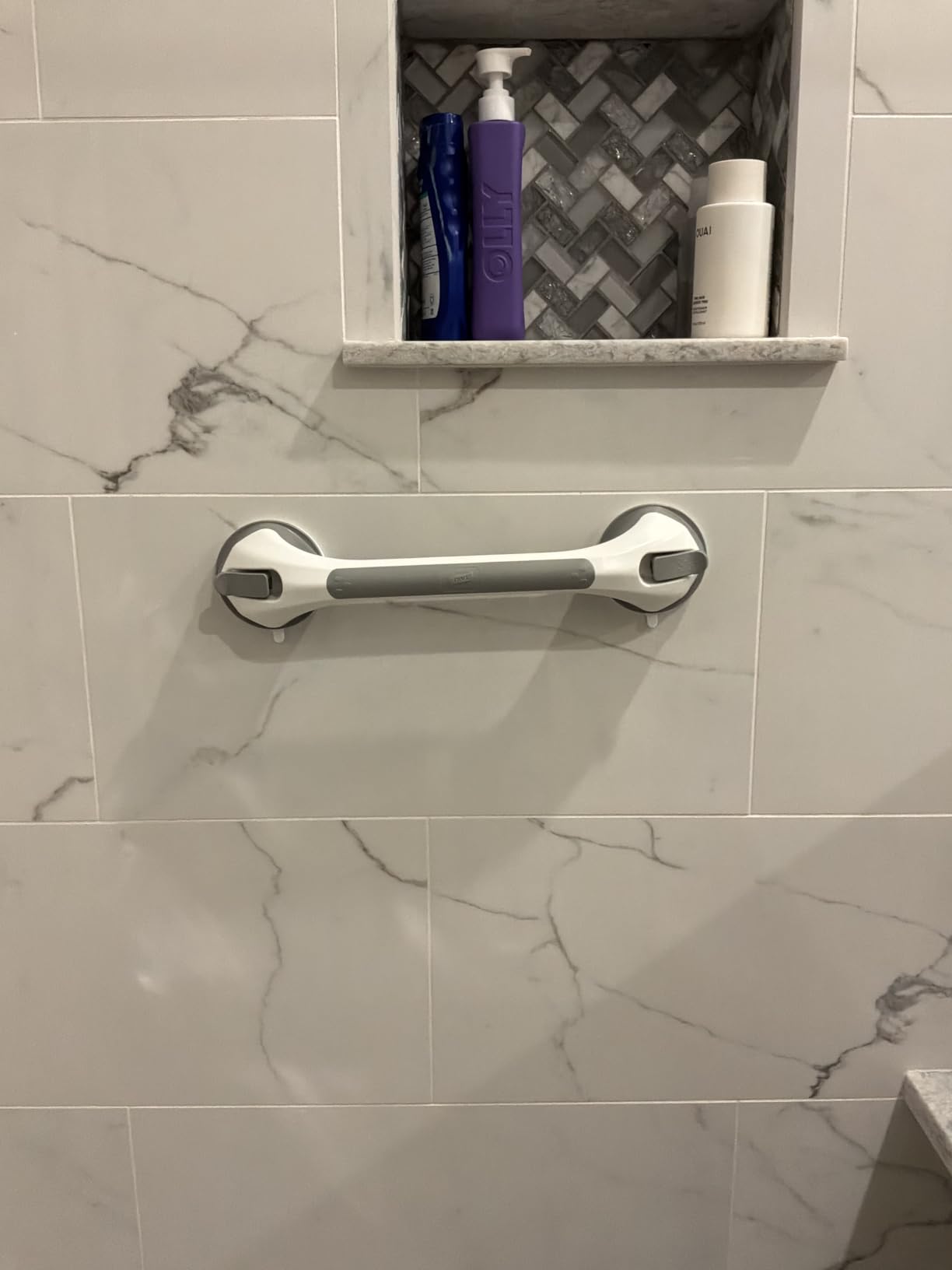 TAILI Shower Grab Bar, 2 Pack 12 Inch Suction Grab Bars for Bathtubs and Showers for Elderly, Shower Handle for Seniors Bathroom Safety Grip, No Drilling Removable, Grey, G9 customer photo 2