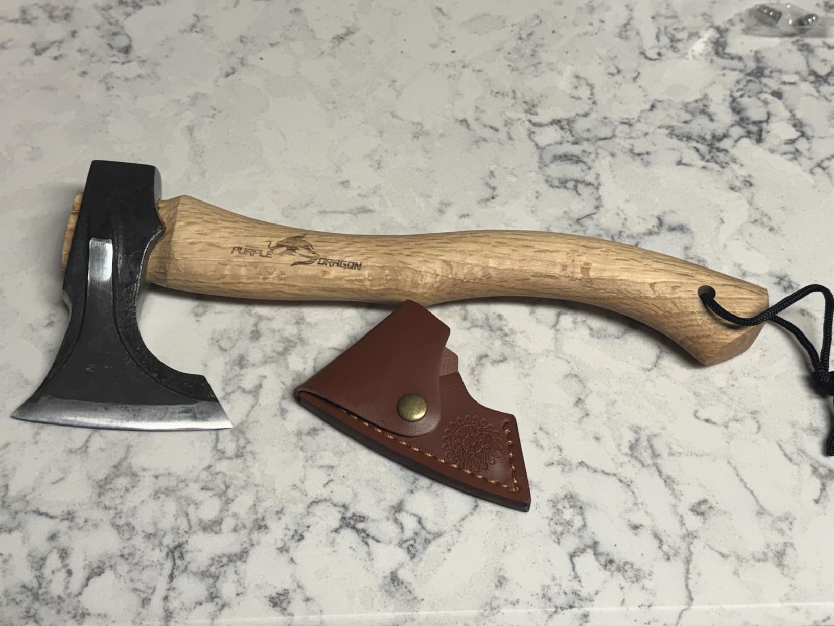 Purple Dragon Camping Hatchet 14.7 Inch Hand Forged Splitting Axe | Hand Forged Blade, Wooden Handle, Leather Sheath, Gift Box, Outdoor Wood Splitting Chopping & Carving Tool, for Bushcraft customer photo 1