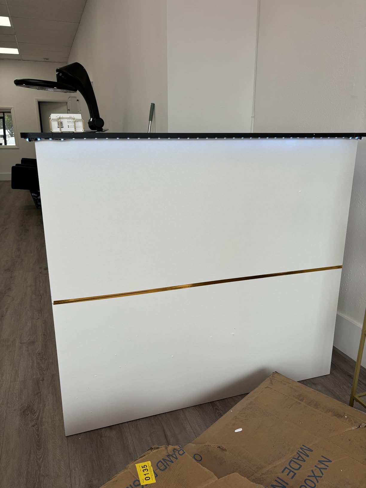 AHB Reception Desk with Counter, Modern Front Table Equipped Lockers | 50-inch Checkout Counter with LED Lights & DIY Stripe for Lobbies, Salons, Retail, Home Offices, Reception Room customer photo 1