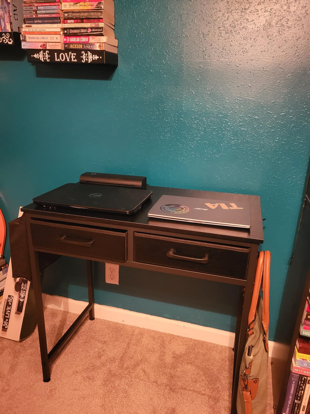 DLisiting Small Desk with Fabric Drawers for Bedroom, 32 Inch Gaming Desk with 2 Drawers for Small Space, Study Writing Table PC Desks, Black customer photo 1