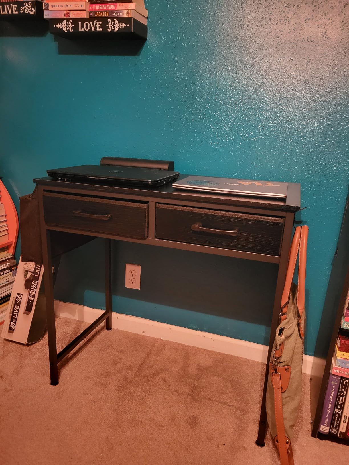 DLisiting Small Desk with Fabric Drawers for Bedroom, 32 Inch Gaming Desk with 2 Drawers for Small Space, Study Writing Table PC Desks, Black customer photo 2