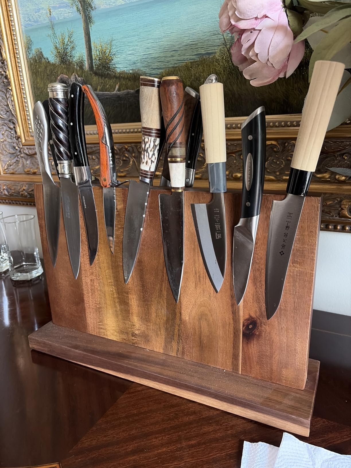 Extra Large Magnetic Knife Block, 15.2-In Acacia Wood Knife Holder for Home Kitchen, Universal Knife Holder Stand with Strong Enhanced Magnets for Safe and Multifunctional Knife Storage customer photo 1