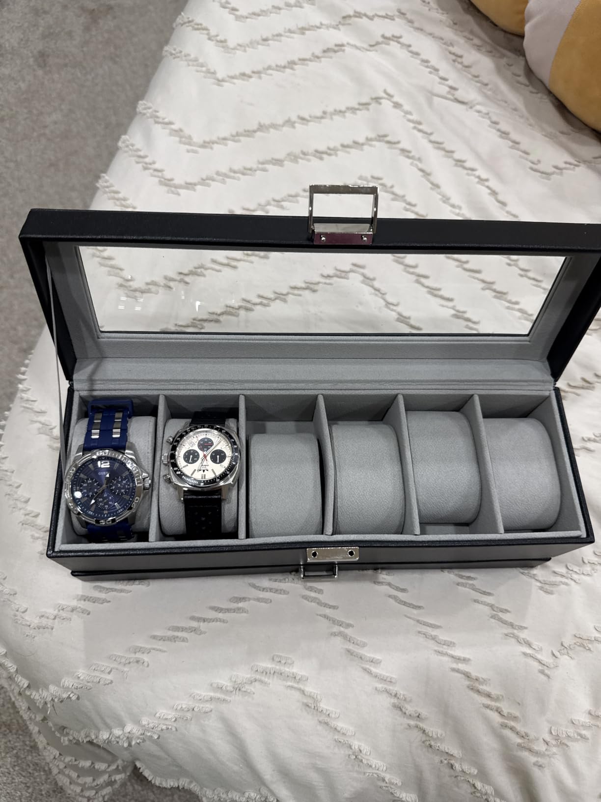 ProCase Watch Box, 3 Slot Watch Display Case with Drawer -Black | Mens Watches Case with Glass Lid, 2-Layer Mens Jewelry Organizer Storage Holder, Christmas Anniversary Birthday Gifts for Men customer photo 1