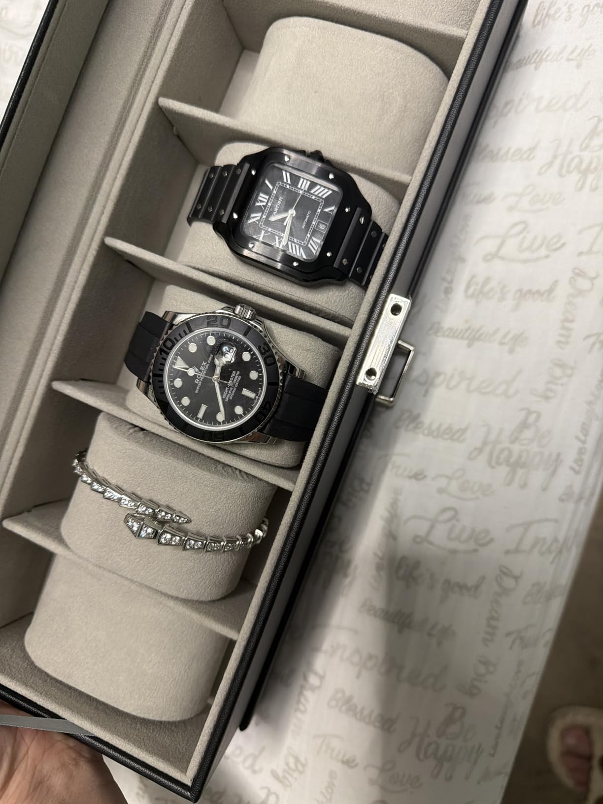 ProCase Watch Box, 3 Slot Watch Display Case with Drawer -Black | Mens Watches Case with Glass Lid, 2-Layer Mens Jewelry Organizer Storage Holder, Christmas Anniversary Birthday Gifts for Men customer photo 2