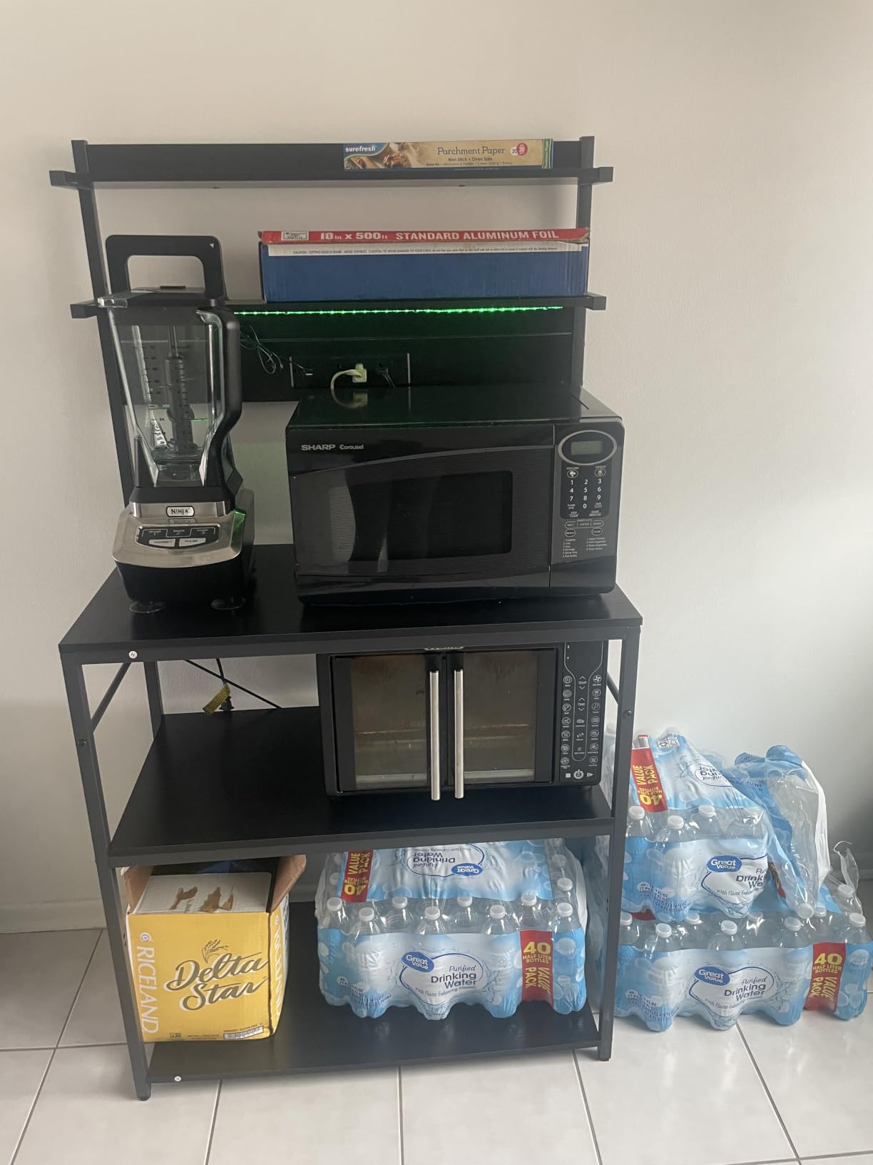 Aheaplus Bakers Rack with Power Outlet, Microwave Stand, 5 Tiers Coffee Bar Station with Led Lights, Kitchen Storage Shelf with 6 S-shaped Hooks customer photo 1
