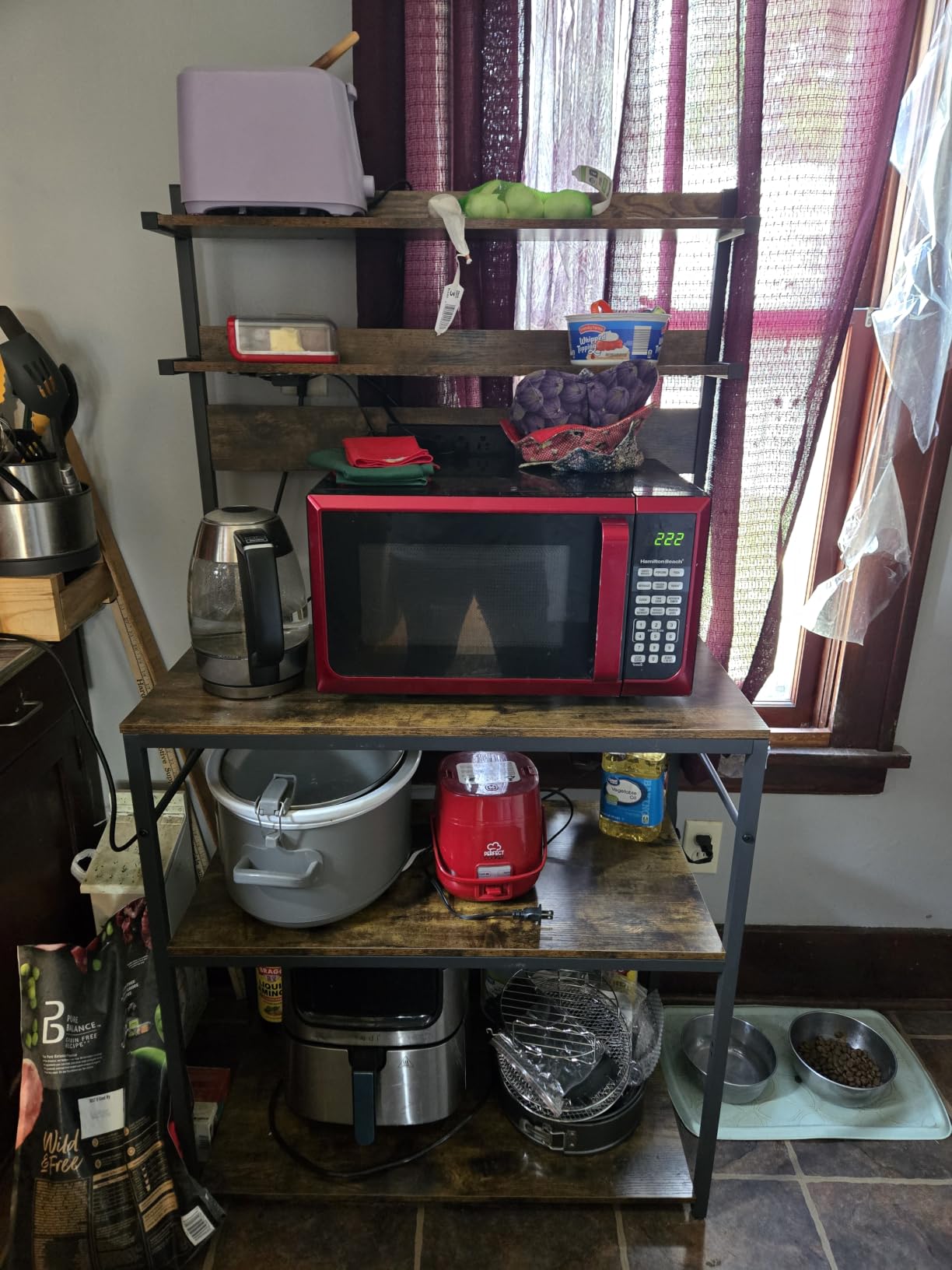 Aheaplus Bakers Rack with Power Outlet, Microwave Stand, 5 Tiers Coffee Bar Station with Led Lights, Kitchen Storage Shelf with 6 S-shaped Hooks customer photo 2