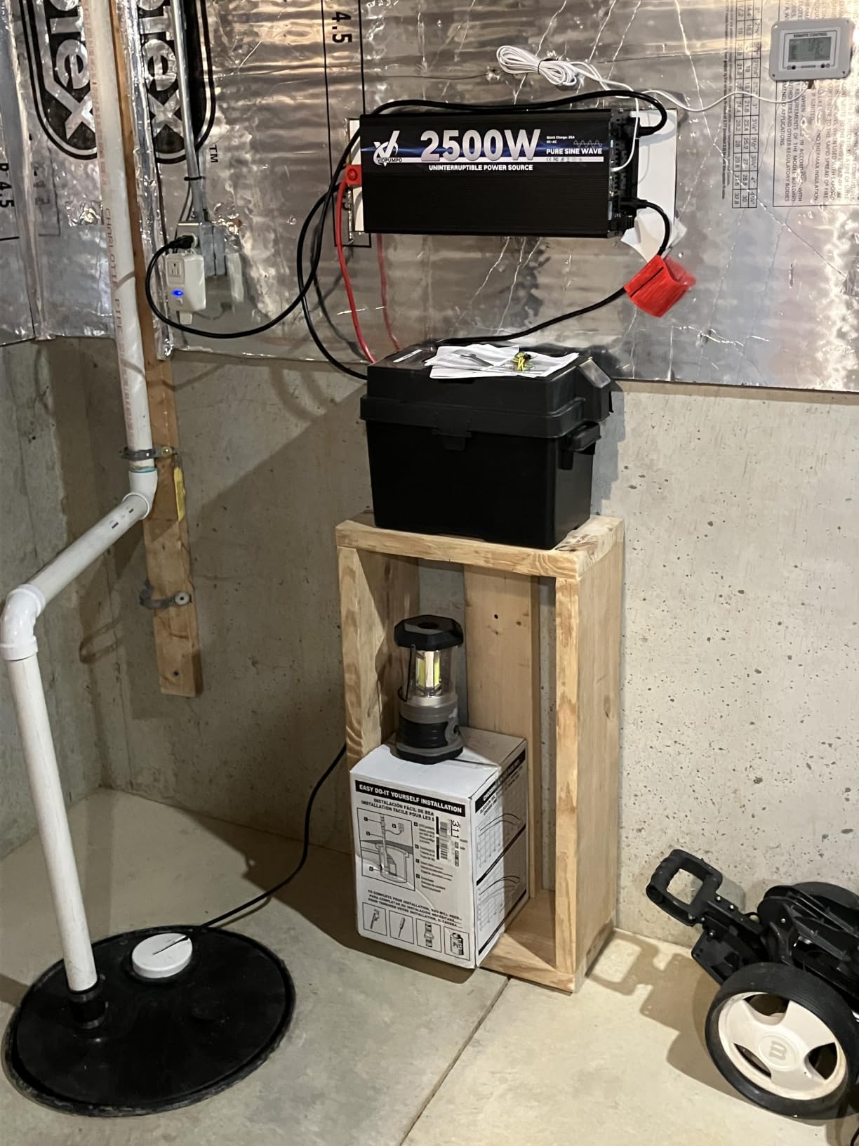 2500 Watt Sump Pump Backup Battery System, Automatic Switching to Battery Inverter Power, Professional Backup System in Case of Power Failure, Pure Sine Wave Output Remote Controller with LCD Screen customer photo 1