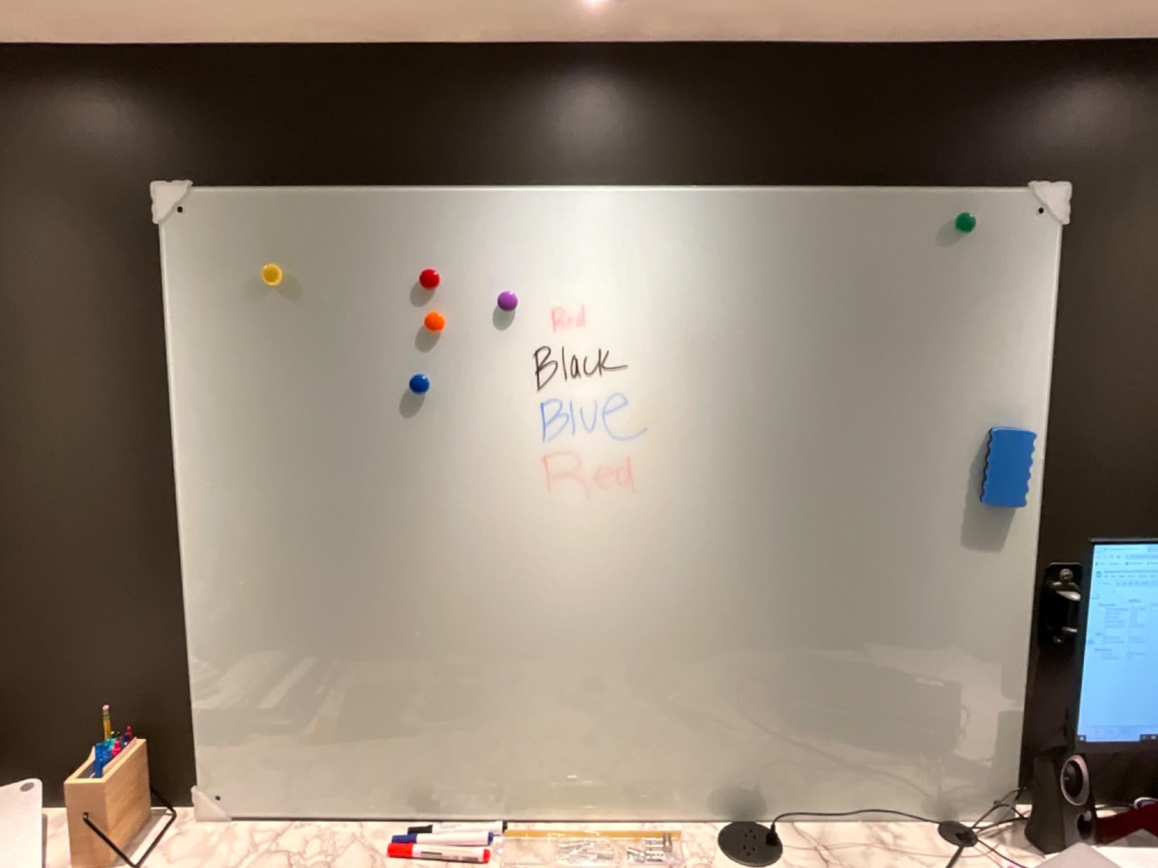 MaxGear Glass Whiteboard Tempered Magnetic Dry Erase Board 72x48 Inch | Magnetic Steel, Frameless Design, Smooth Writing, Ghost Free, Wall Mounted, Accessory Kits, Office Classroom Conference Room Use customer photo 2