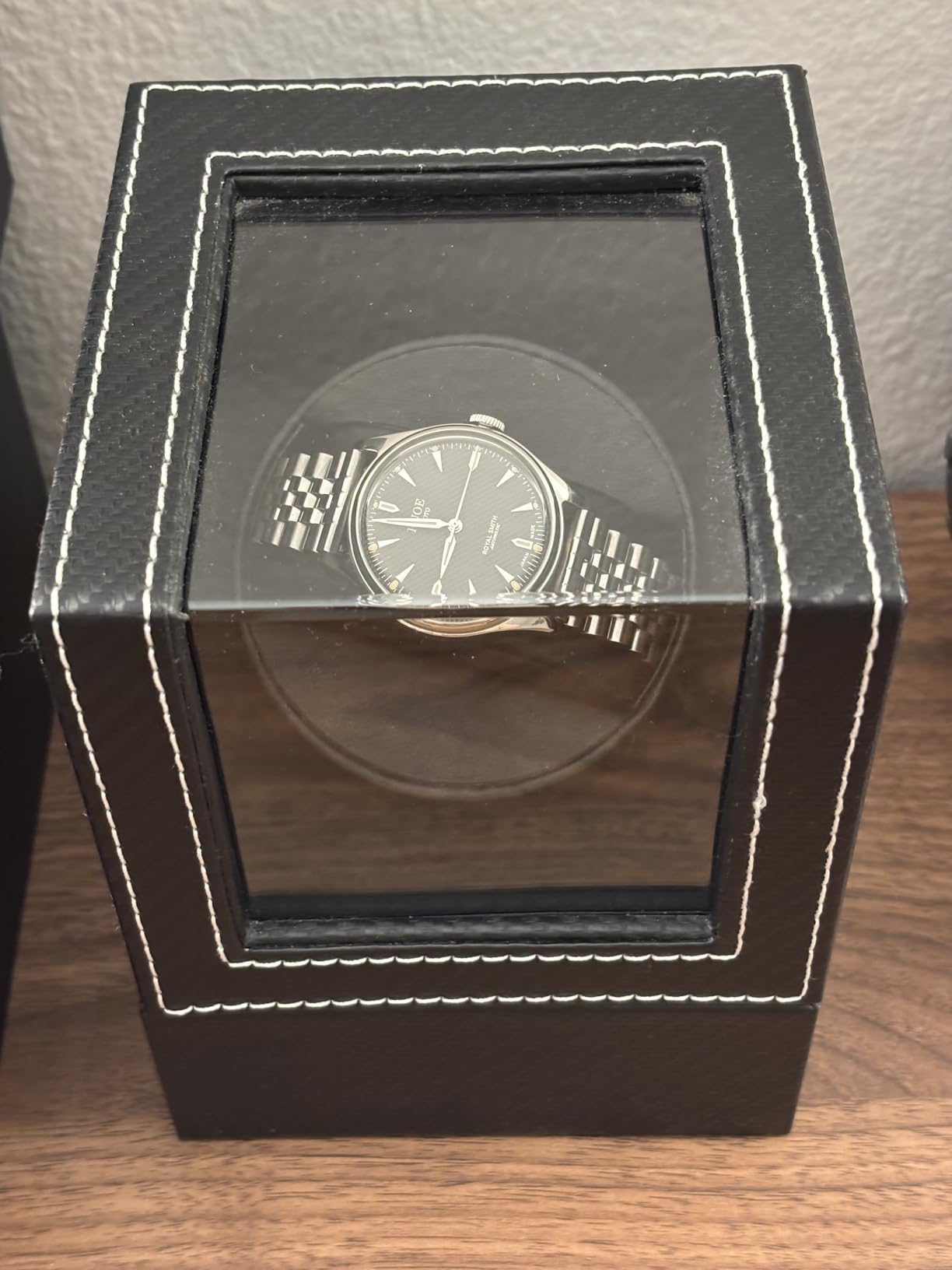 Watch Winder for Automatic Watches: Automatic Single Watch Winder Box with Japanese Quiet Motor, Rotating Watch Case in Black Carbon Fiber Leather, Gifts for Men & Collectors customer photo 1
