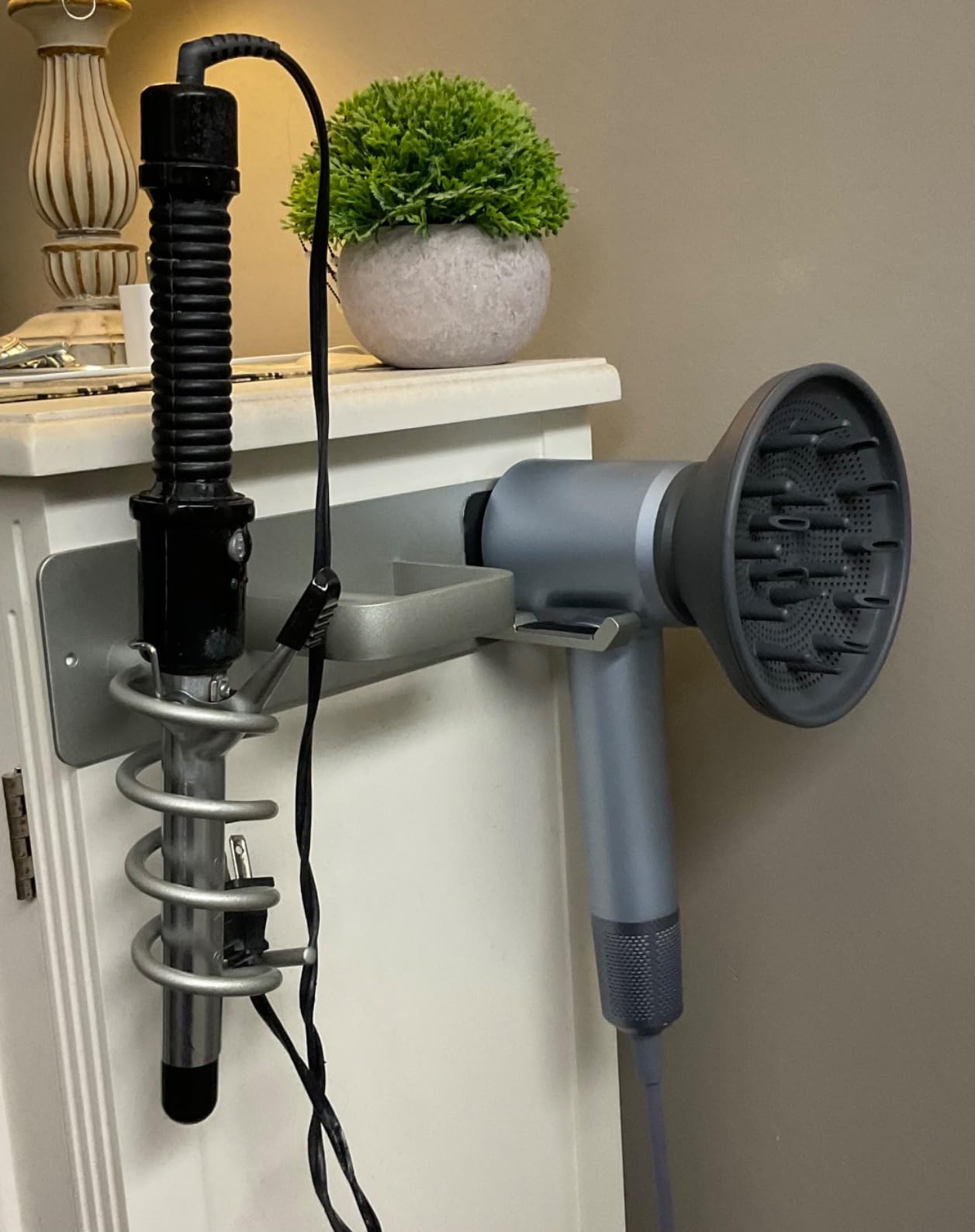 Tindbea Hair Dryer Holder Wall Mount Aluminum Alloy Hot Tools Organizer, Matte Black customer photo 1