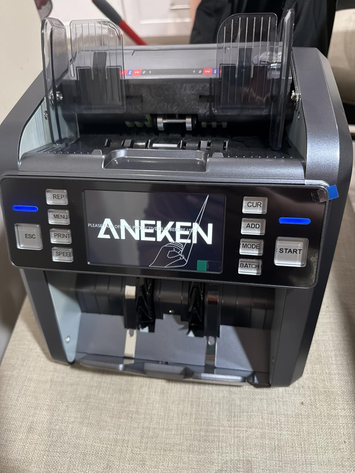 Aneken Mixed Denomination Money Counter with Counterfeit Detection, Touch Screen, and 2CIS/UV/MG/IR/DD/DBL/HLF/CHN, Value and Mixed Counting for Accurate Cash Counting, Gray customer photo 1