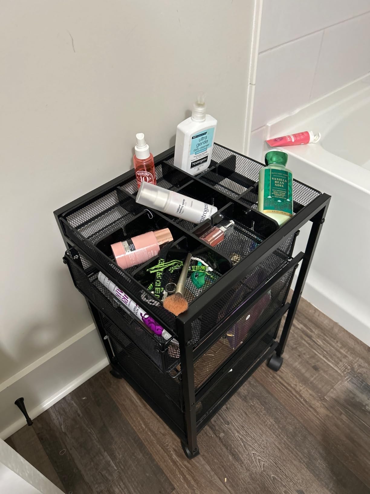 JKsmart Rolling Makeup Cart Organizer with 3 Drawers, Cosmetics Display with Dividers, Floor Skincare Storage with Wheels, Versatile Vanity Organizer for Nail Polish Perfume Brush Hair Tool, Black customer photo 1