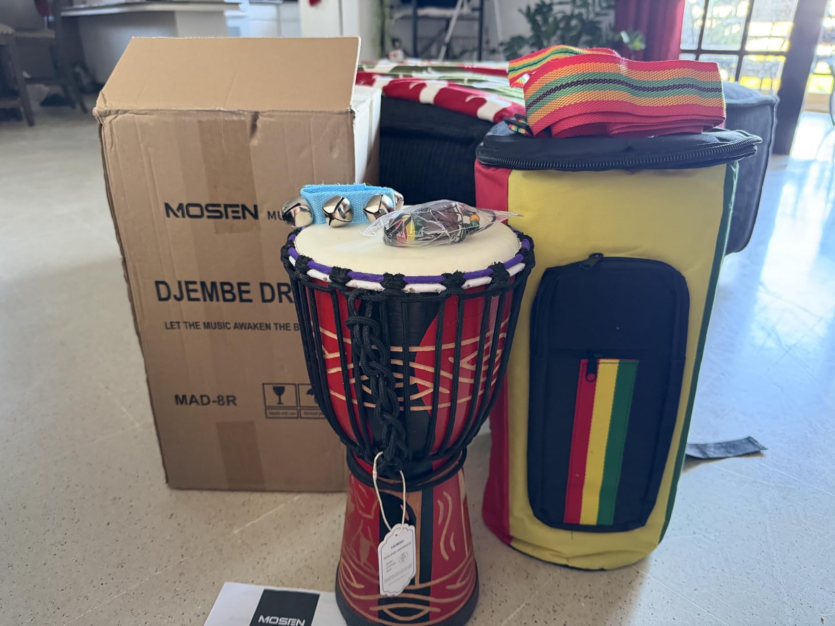Djembe Drum, MOSEN Africa Drum Hand-Carved 8'' x 20'' Mahogany Goat skin DrumAhead for Adults Beginners(8 inch) customer photo 1