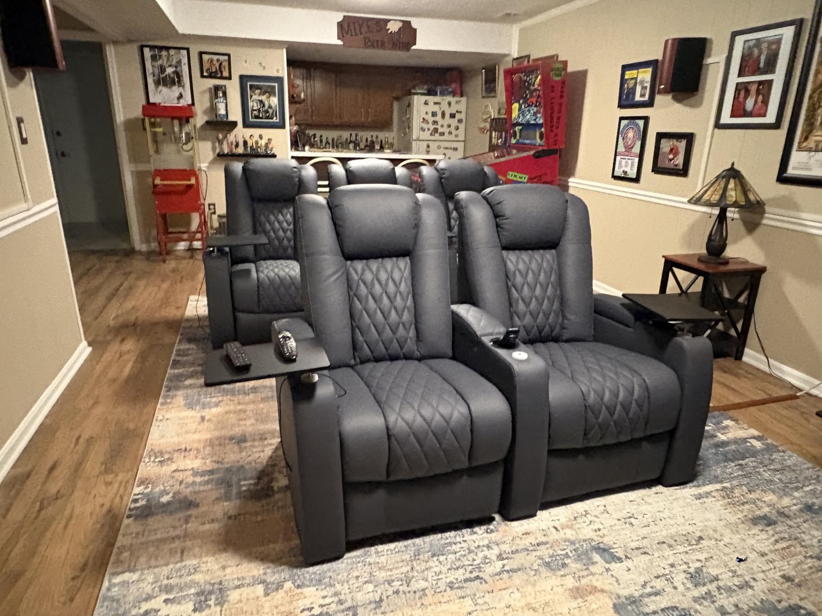comfiroom Leather Home Theater Seating Classic Series Dual Power Electric Headrest Game Seats Movie Theater Chairs Theater Recliner Sofa with Type-C USB Charger (Black, Row of 3) customer photo 2