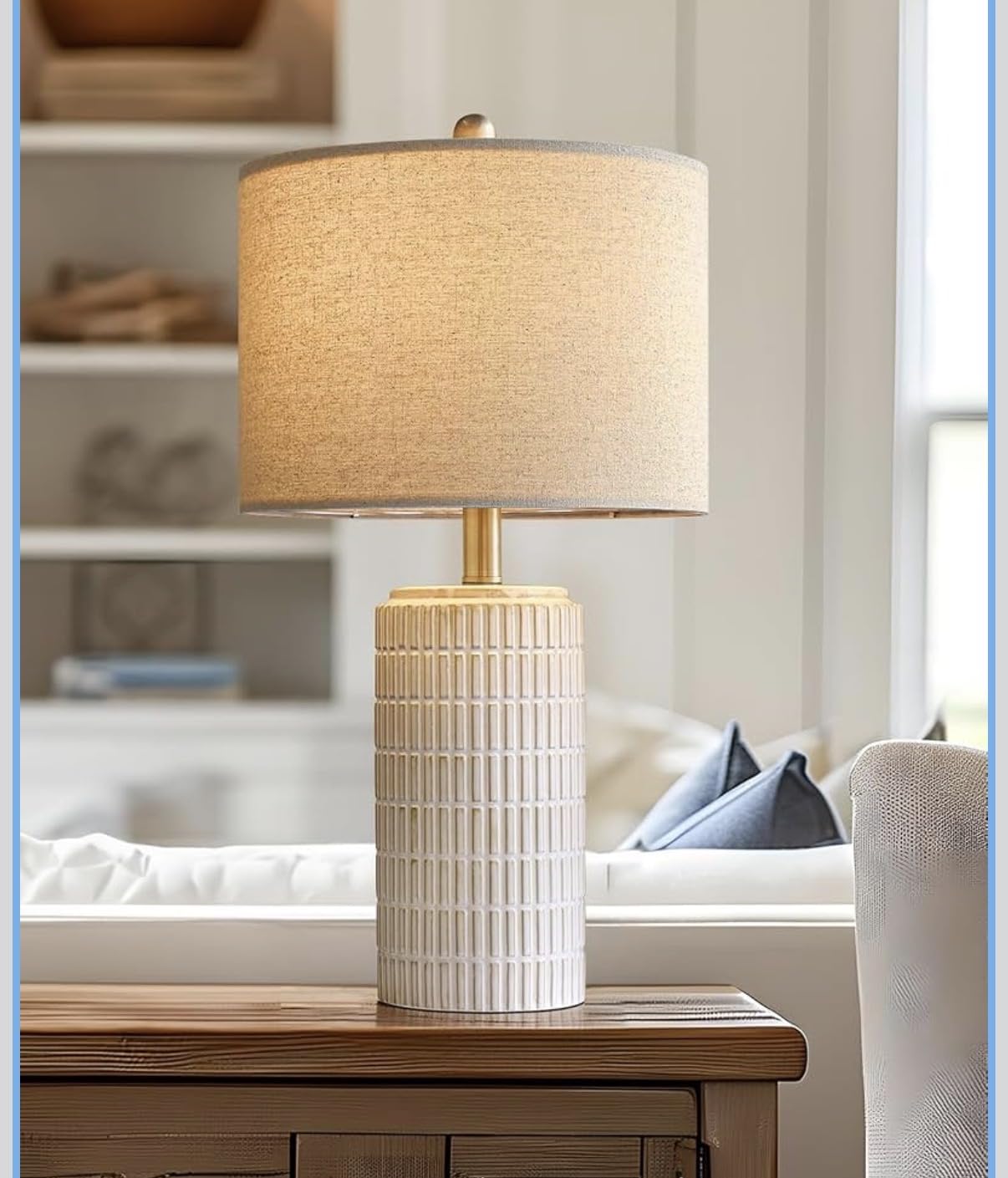 PoKat 27.5'' Tall Table Lamps for Living Room Set of 2, Ceramic Bedroom Lamps for Night Stands, Modern Bedside Lamps for Bedroom Living Room, Nightstand Lamps for End Table, Hallway, Gold and White customer photo 2