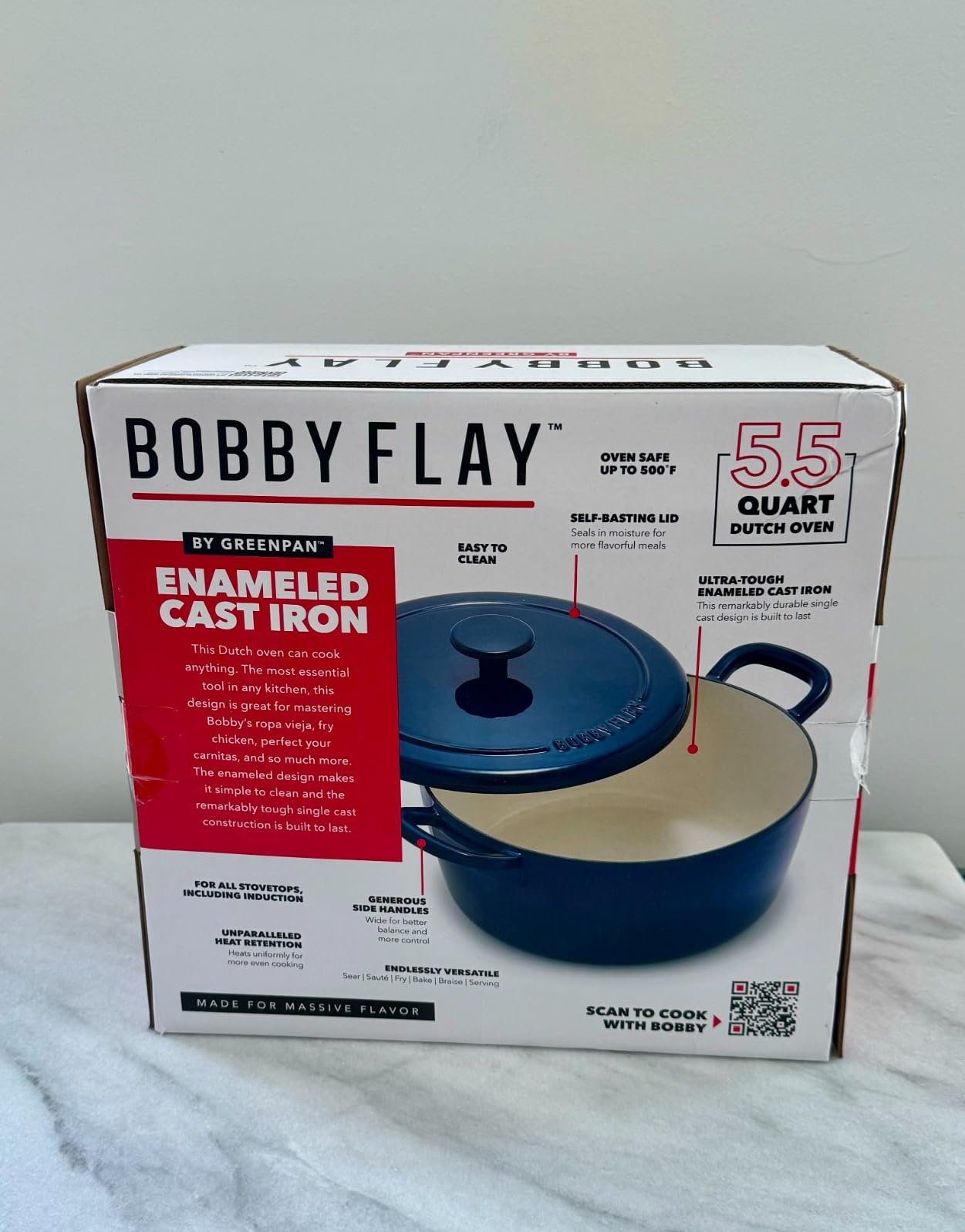 GreenPan x Bobby Flay 5.5QT Enameled Cast Iron Dutch Oven With Lid, Navy | Casserole Pot for Braising, Stews, Bread Baking & Searing, Self-Basting Lid, Induction Ready, Oven Safe To 500 customer photo 2