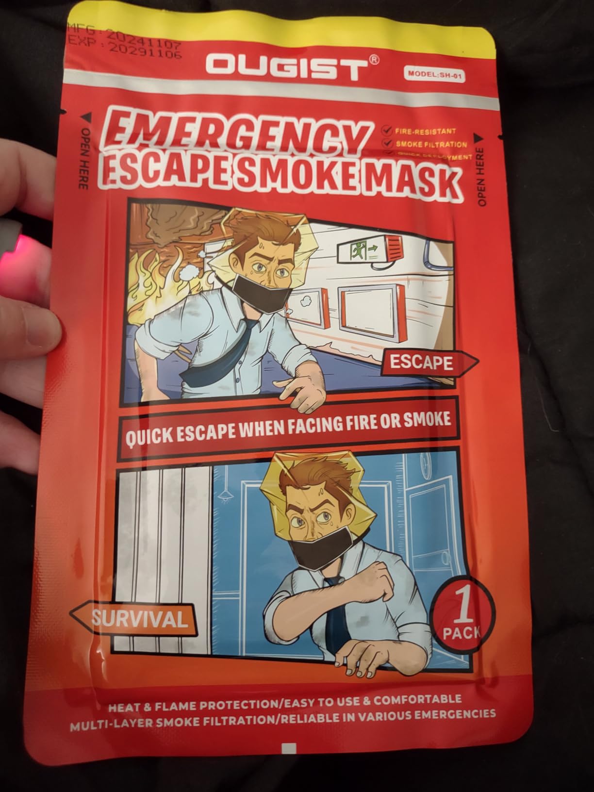 Ougist Portable Emergency Fire Escape Full Face Mask, Fire Safety Survival Mask, Anti-Heat Film and Smoke Filter Respirator customer photo 2