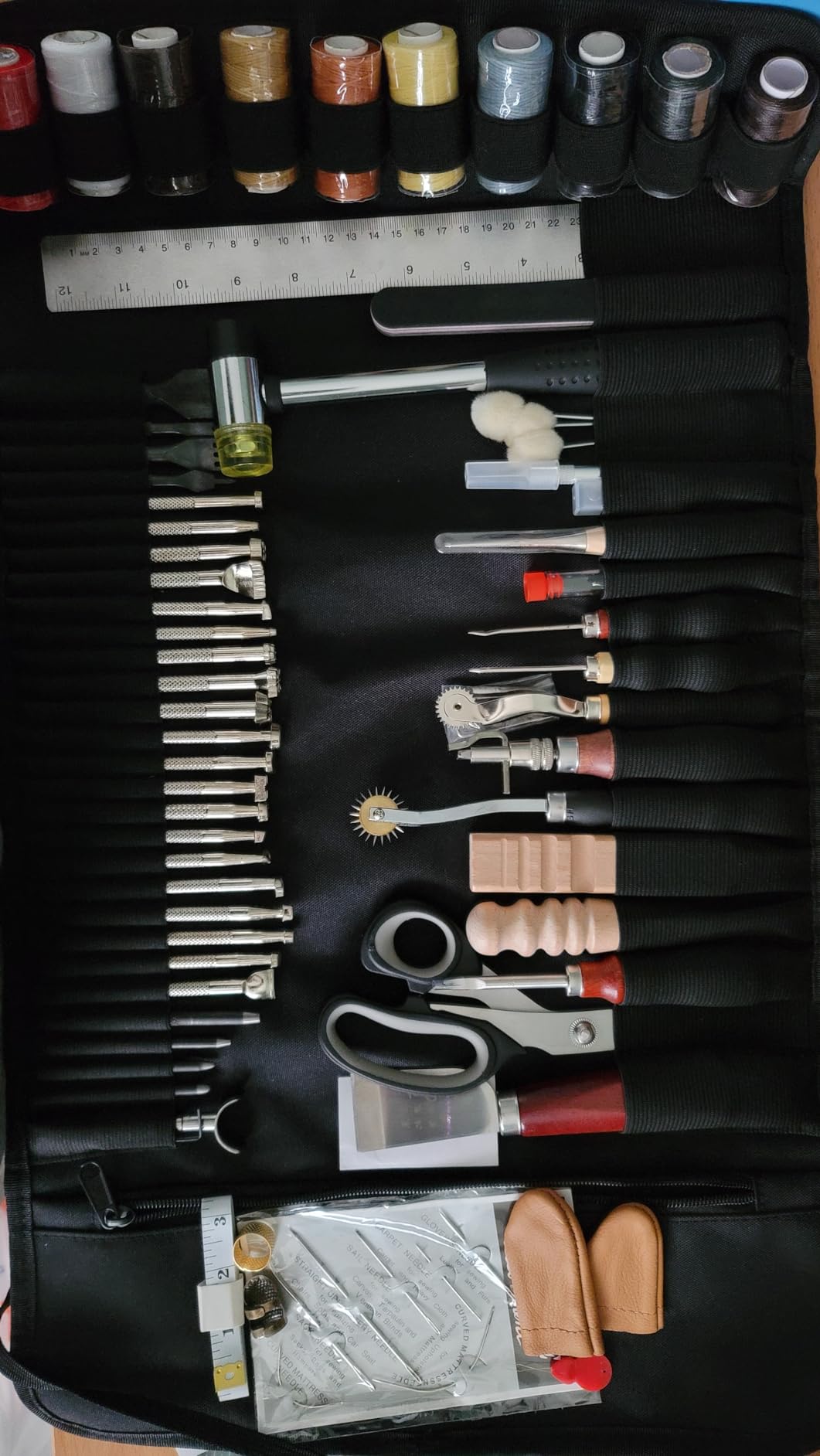 Nicpro 160PCS Upgrade Leather Tooling Kit Leather Working Tools Kit with Storage Handbag, Professional Leather Making Craft Tools Kit for Stamping Sewing Carving Cutting Punching Leather Working customer photo 1
