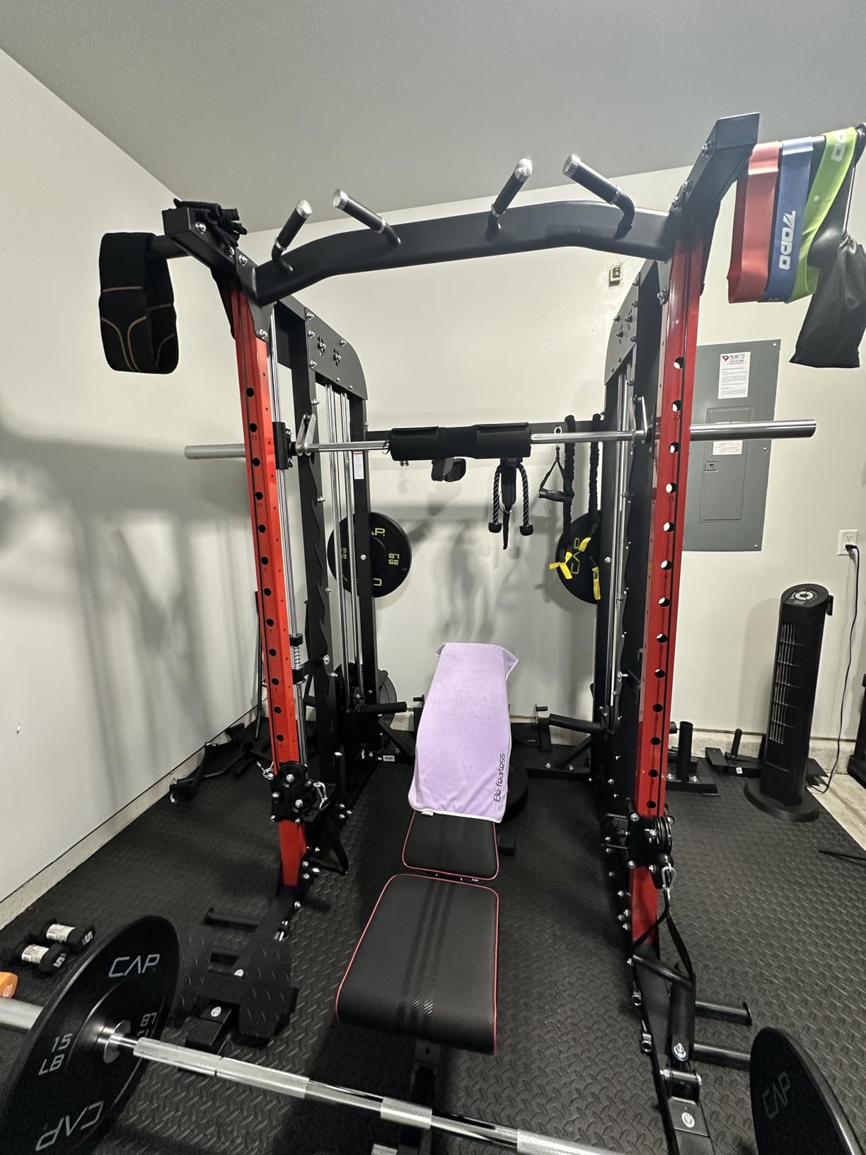 Power Cage Smith Machine with 2000LB Squat Rack Cable System | LAT Pulldown and Dual Pulley Cable Crossover with All-in-One Home Gym Machine, Adjustable Stations and Training Attachments customer photo 1
